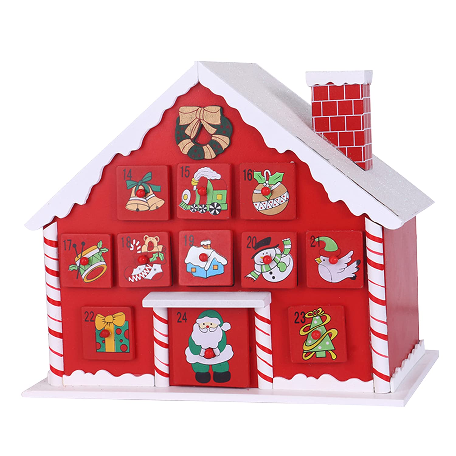 Weihnachts-Adventskalender Holz Haus mit 24 Schubladen zum Befüllen Kleine Geschenke Urlaub Countdown bis Weihnachtsdekoration (Haus)