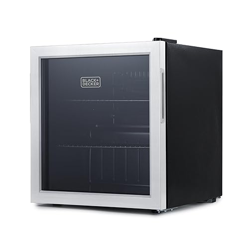 BLACK+DECKER 1.7 Cu. Ft. Beverage Cooler, Beverage Fridge with Double Pane Glass Door, Drink Fridge and Beverage Refrigerator with 63-Can Capacity for Home Bar, Home Office and More - 63 Cans