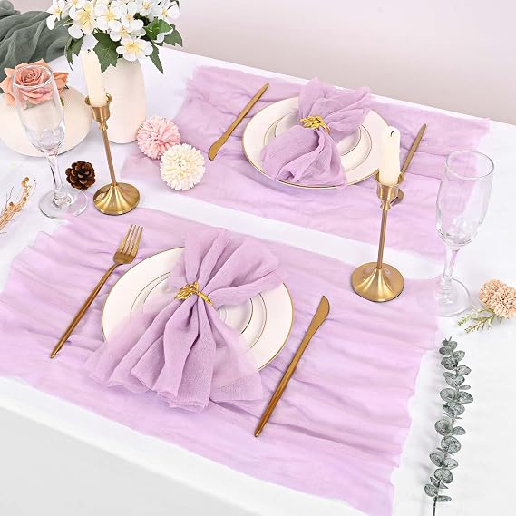 Lavender Cheesecloth Napkins - Bulk Set of 50, 20x20 Inch Washable and Reusable Boho Cotton Gauze Purple Cloth Napkins for Weddings, Bridal Girl Baby Shower, Party and Banquet