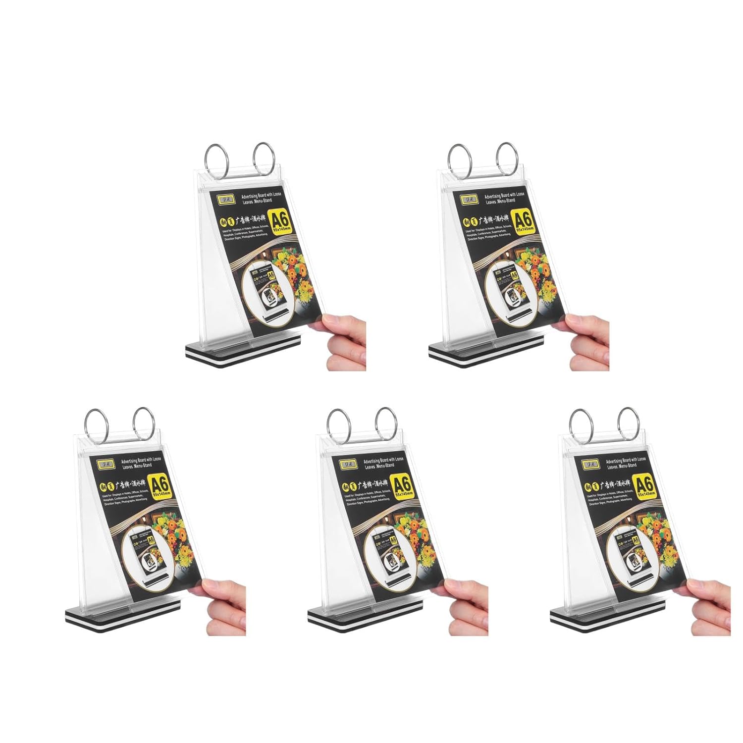 Ciieeo 5pcs Standing Flip Menu Display Holder A6 Clear PVC Tabletop Sign Holder Menu Display Stand for Restaurants Bars Coffee Shops Event Catering