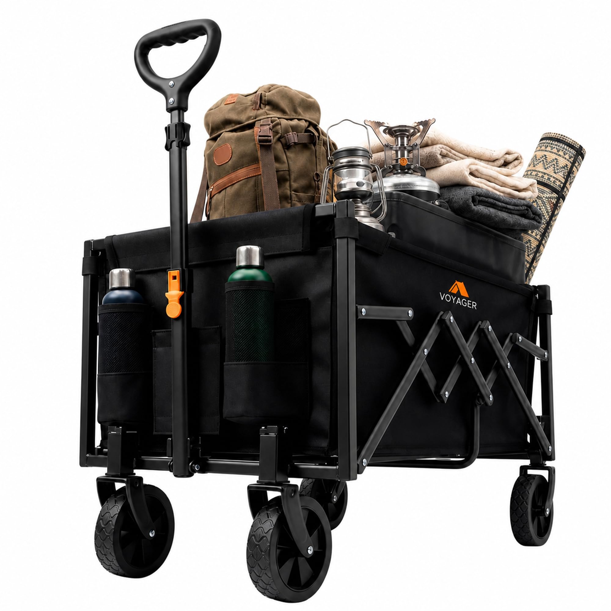 Voyager Lightweight Camping Wagon 70L, 100kg Folding Utility Trolley with All-Terrain Wheels, Compact Collapsible Cart for Festival Shopping, Picnic, Garden, Fishing, Beach & Camping (40x71x44cm)