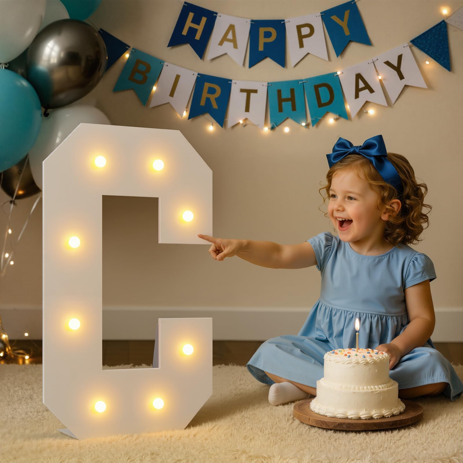Lettres C pour chapiteau – Lettres lumineuses de 0,6 m – Décoration de fête pour anniversaire, mariage, remise de diplôme – Assemblage facile – Lettre C mosaïque de 61 cm