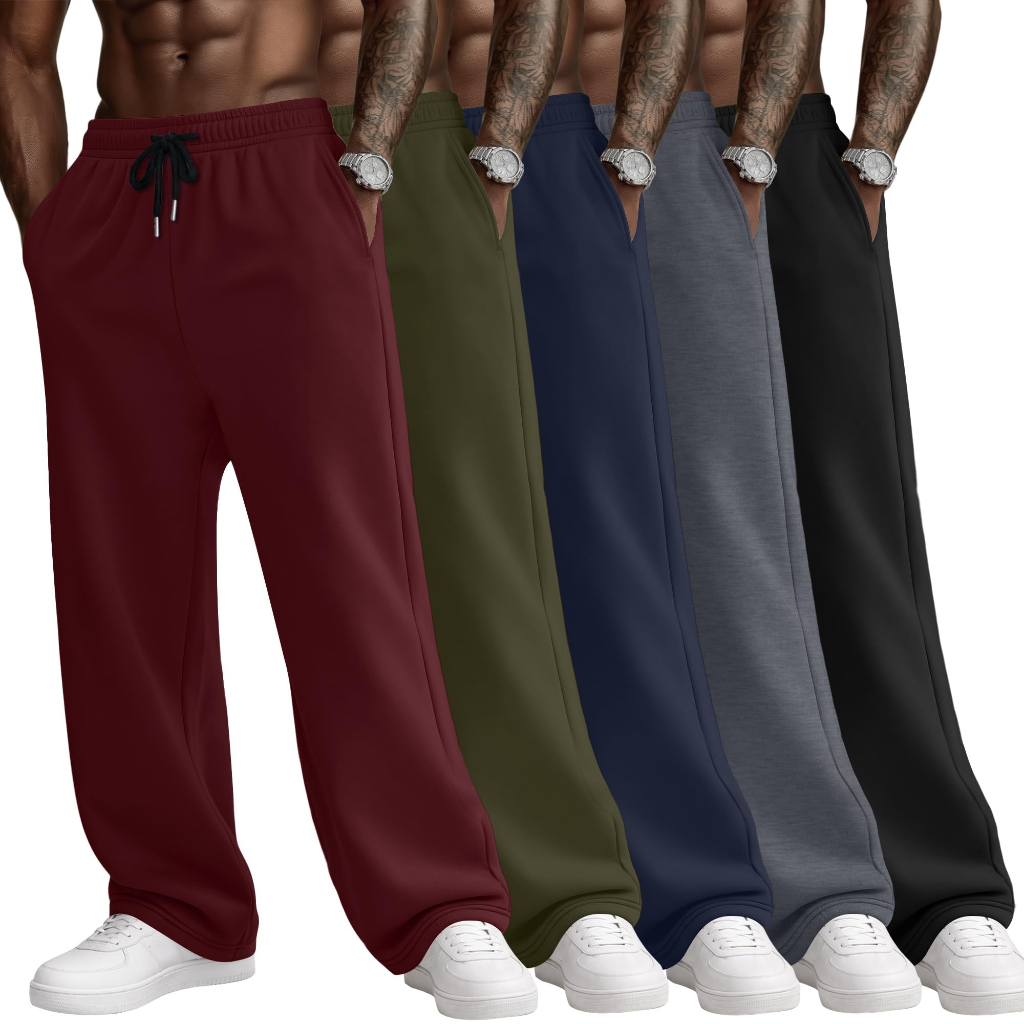 5 Pack Mens Big and Tall Sweatpants Lounge Open Bottom Baggy Sweat Pants Workout Low Rise Joggers with