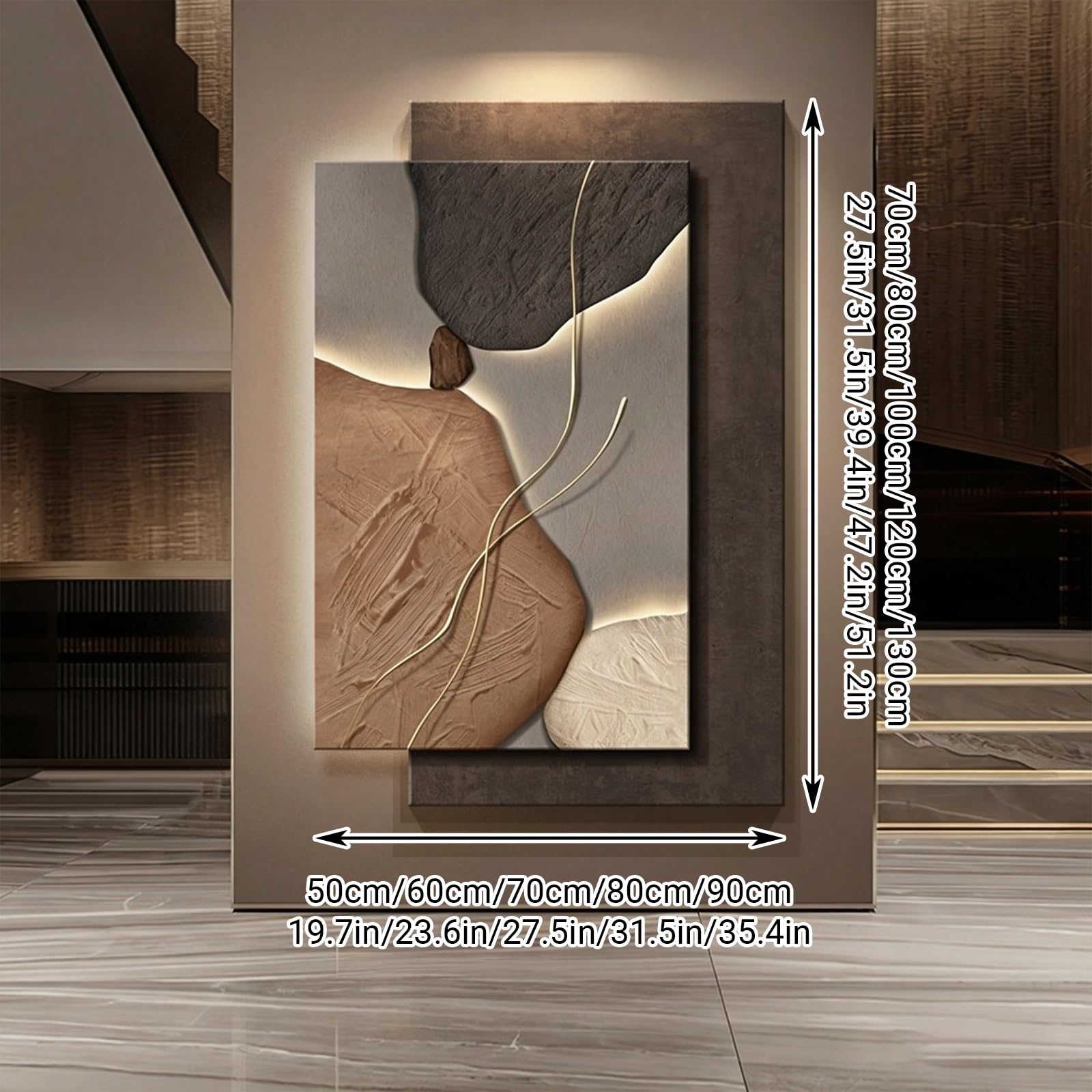 Decoración Mural 3D de Arenisca con diseño de iluminación LED, alimentación Mediante Enchufe, Ideal para salón, Dormitorio, Entrada, hoteles y pasillos | C,60*80cm/23.6*31.5in