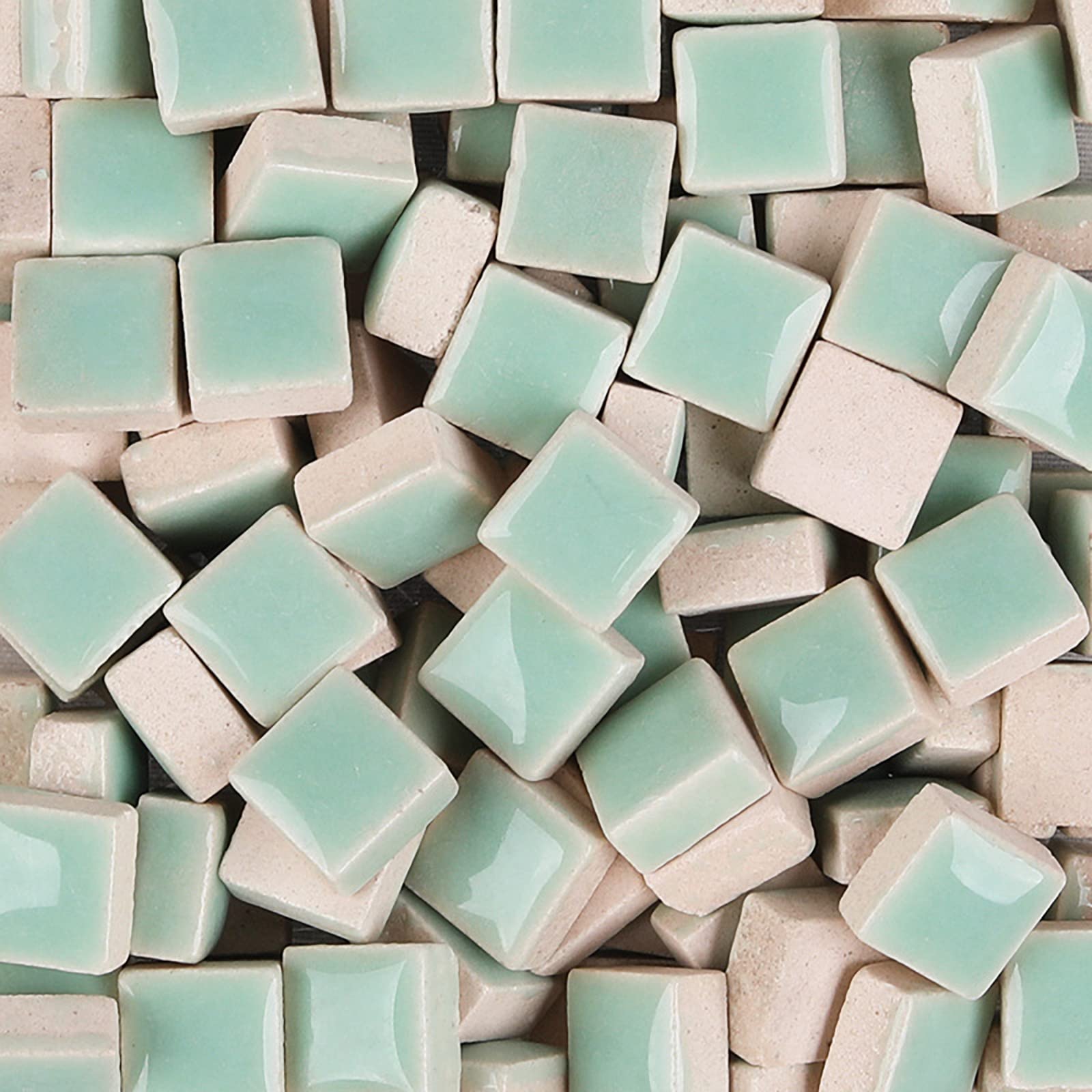 Pinuo&Ke Light Green 200 Pieces / 200 G Square Shapes 0.4X0.4 Inch Square Ceramic Mosaic Mosaic Tiles For Crafts, Colorful Stained Glass Pieces For Mosaic Projects