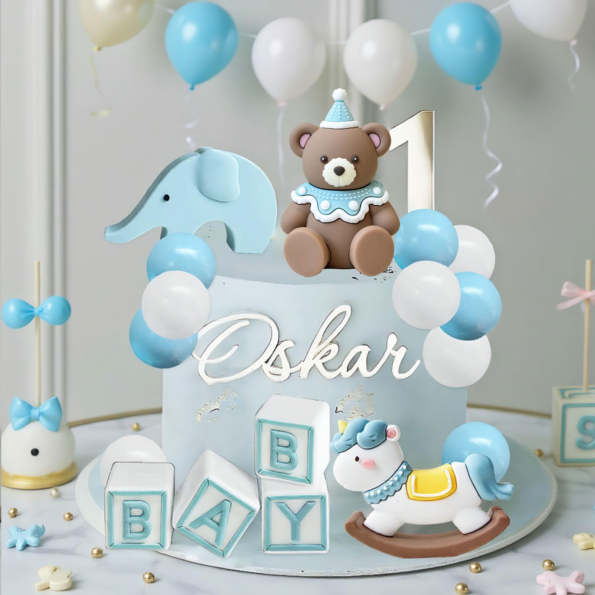 Blue Bear Cake Decoration Blue White Balls Cake Topper Bears Cake Topper Baby Shower Birthday Cake Decoration - Image 3