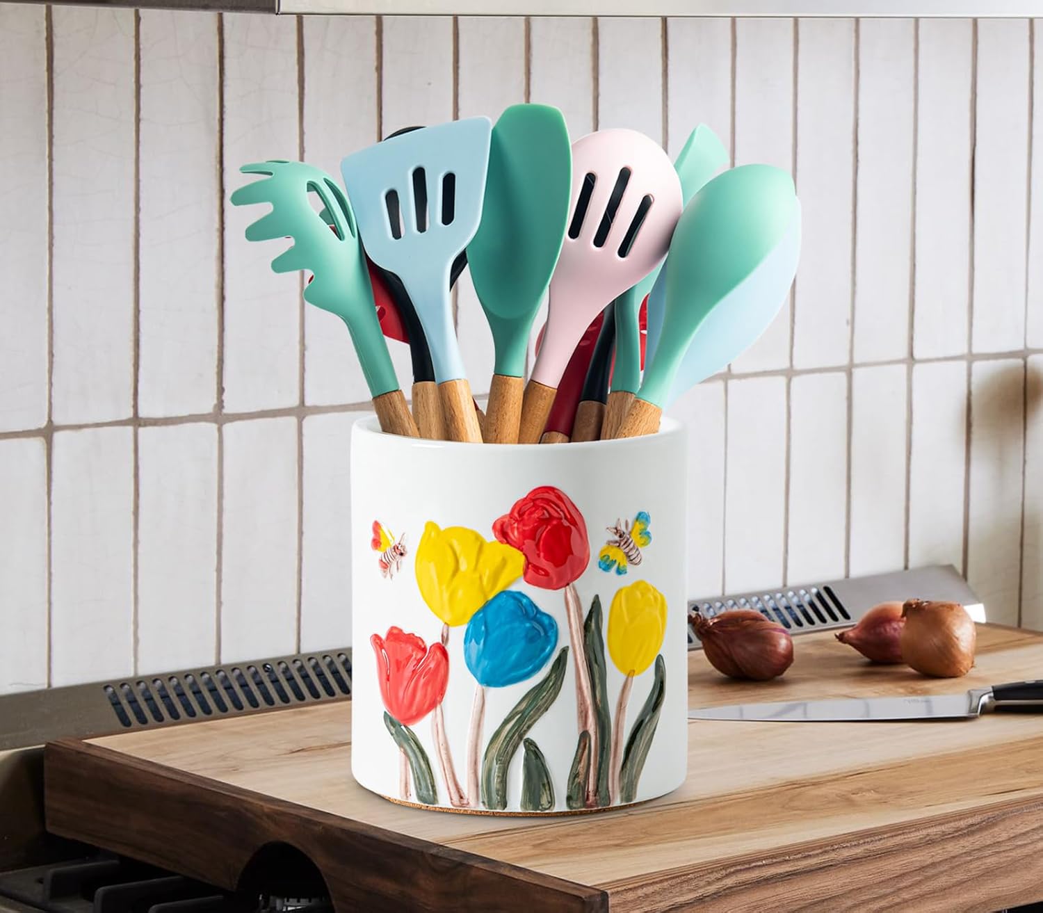 Tulip Ceramic Kitchen Utensil Holder White