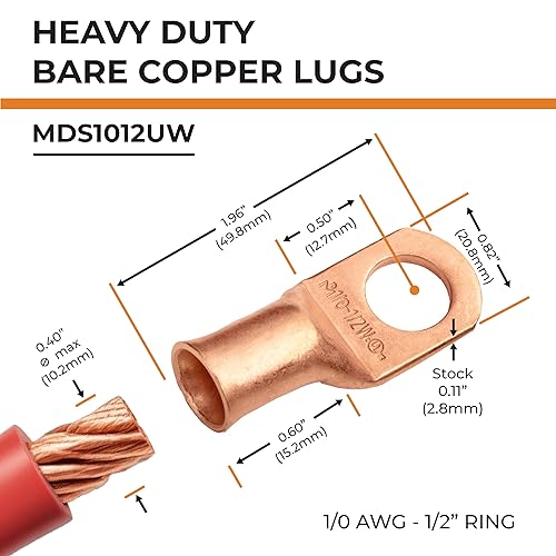 Miniatura 473 de SELTERM - 10 terminales de anillo resistentes para cable de batería eléctrica, calibre 8 AWG, pernos de 5/16 pulgadas, terminales de calibre 8