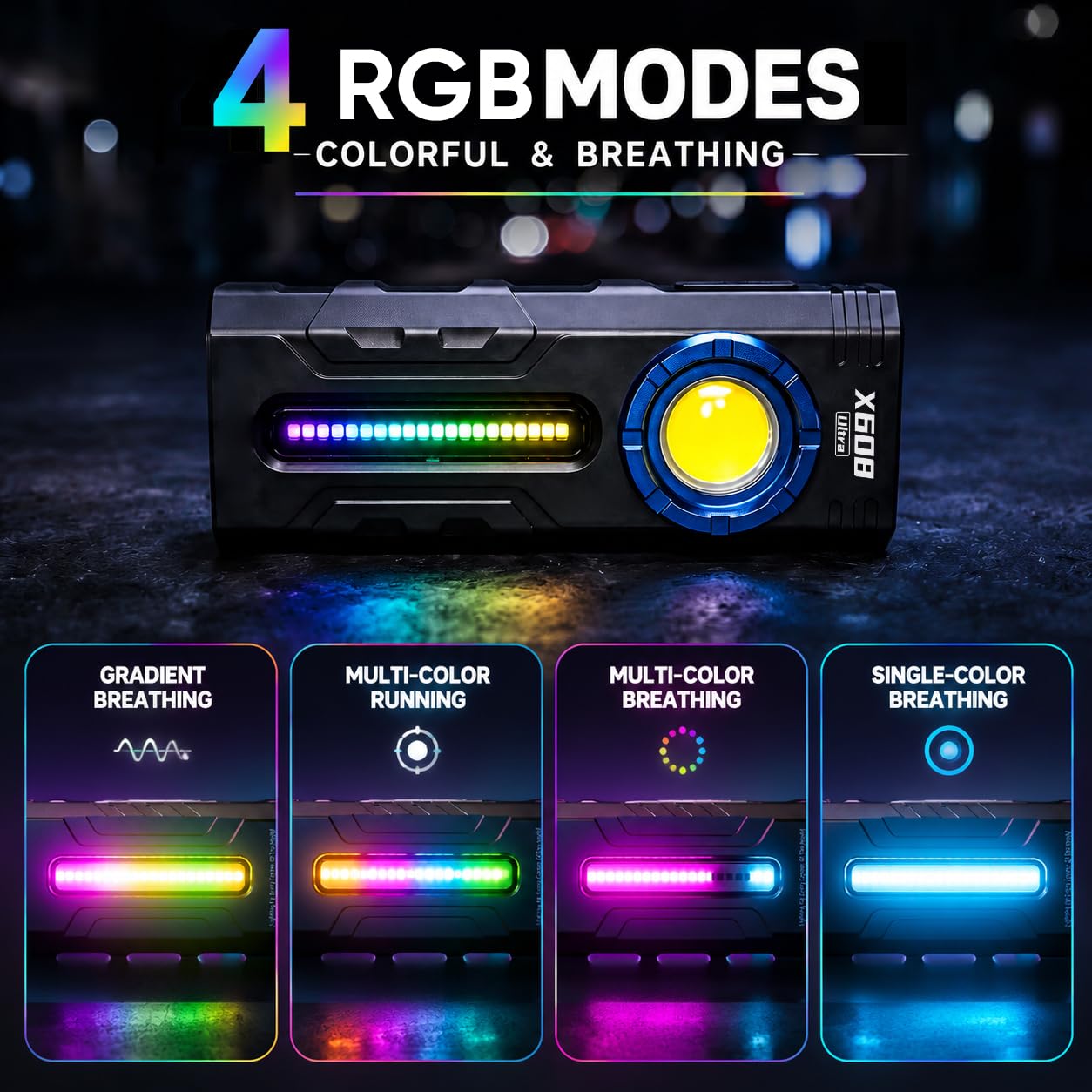 T9 PRO X608 Ultra- Torcia ricaricabile magnetica, 2800 lumen, con clip a LED, con luci RGB e UV, torcia tascabile per lavoro in campeggio