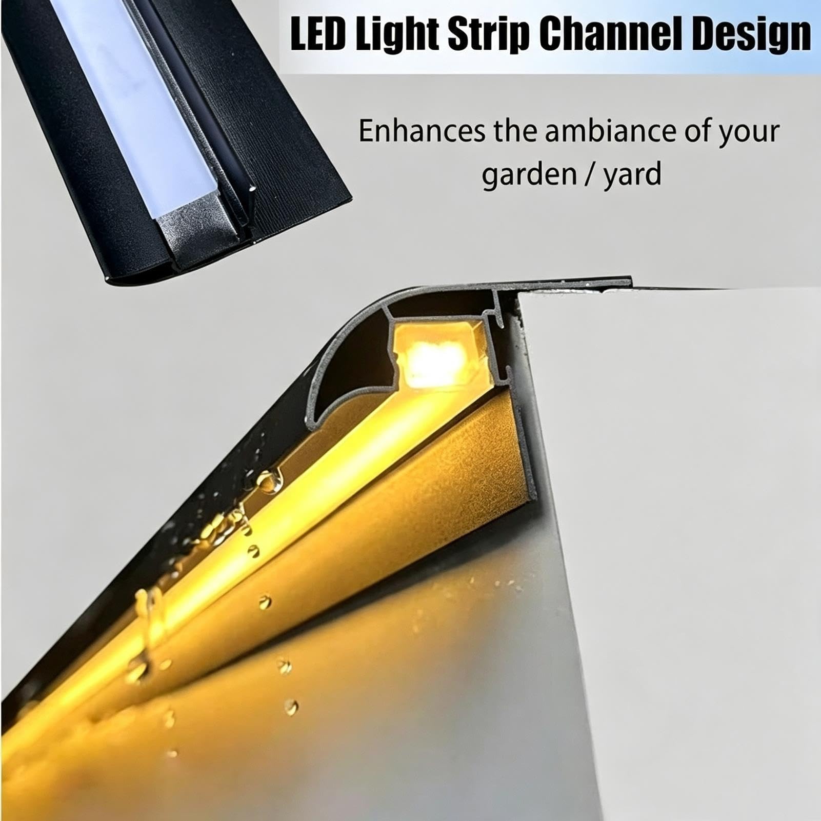 Profilo gocciolatoio in alluminio, tagliabile per esterni con luce LED | Lega di alluminio, buona deviazione acqua, su misura, montaggio facile(Black,5pcs)
