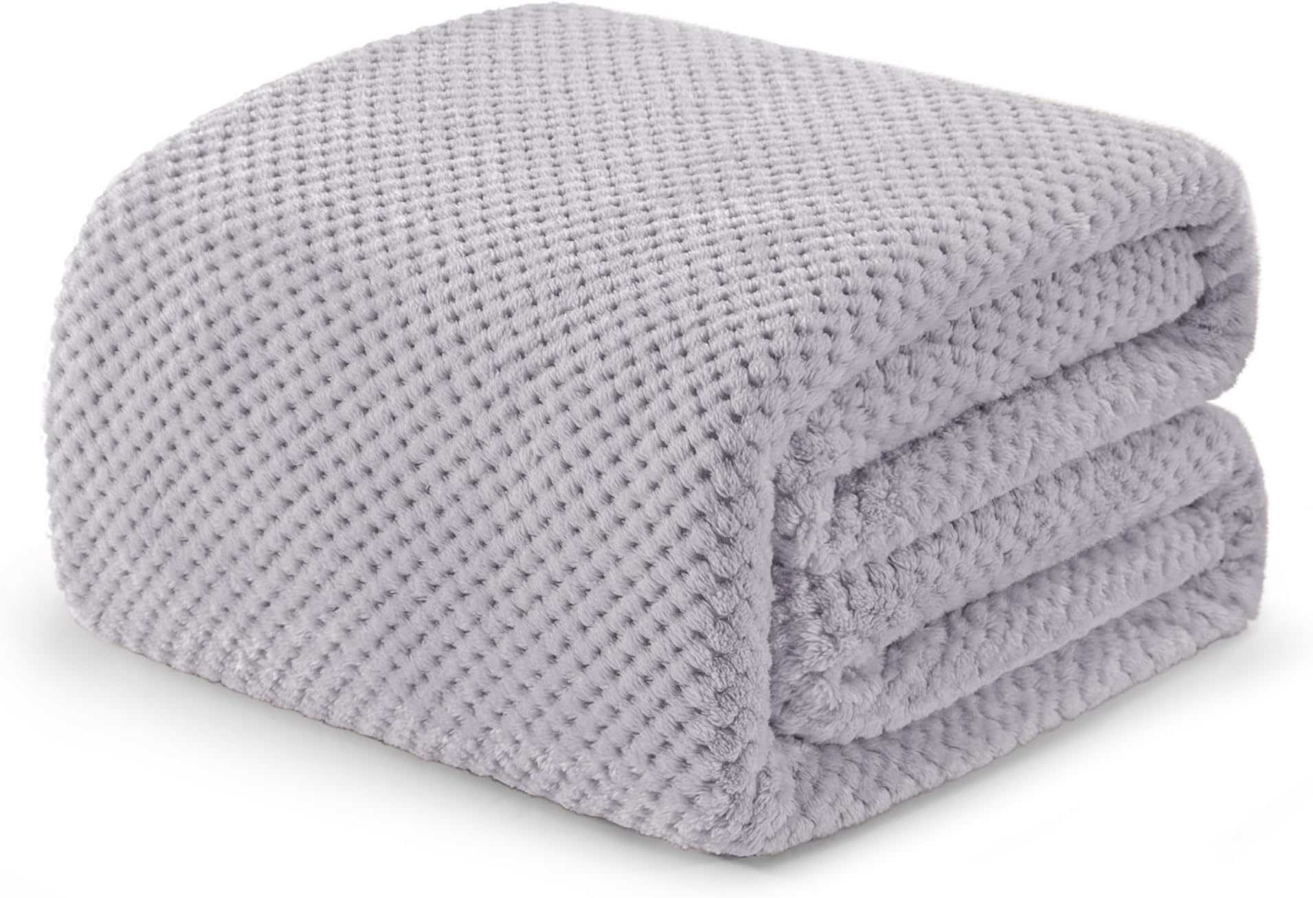 Exclusivo Mezcla Fleece Bed Blanket Queen Size, Super Soft and Warm Blankets for Couch, Sofa and Bed Waffle Textured, Cozy, Fuzzy and Lightweight (Light Grey, 90x90 Inches)