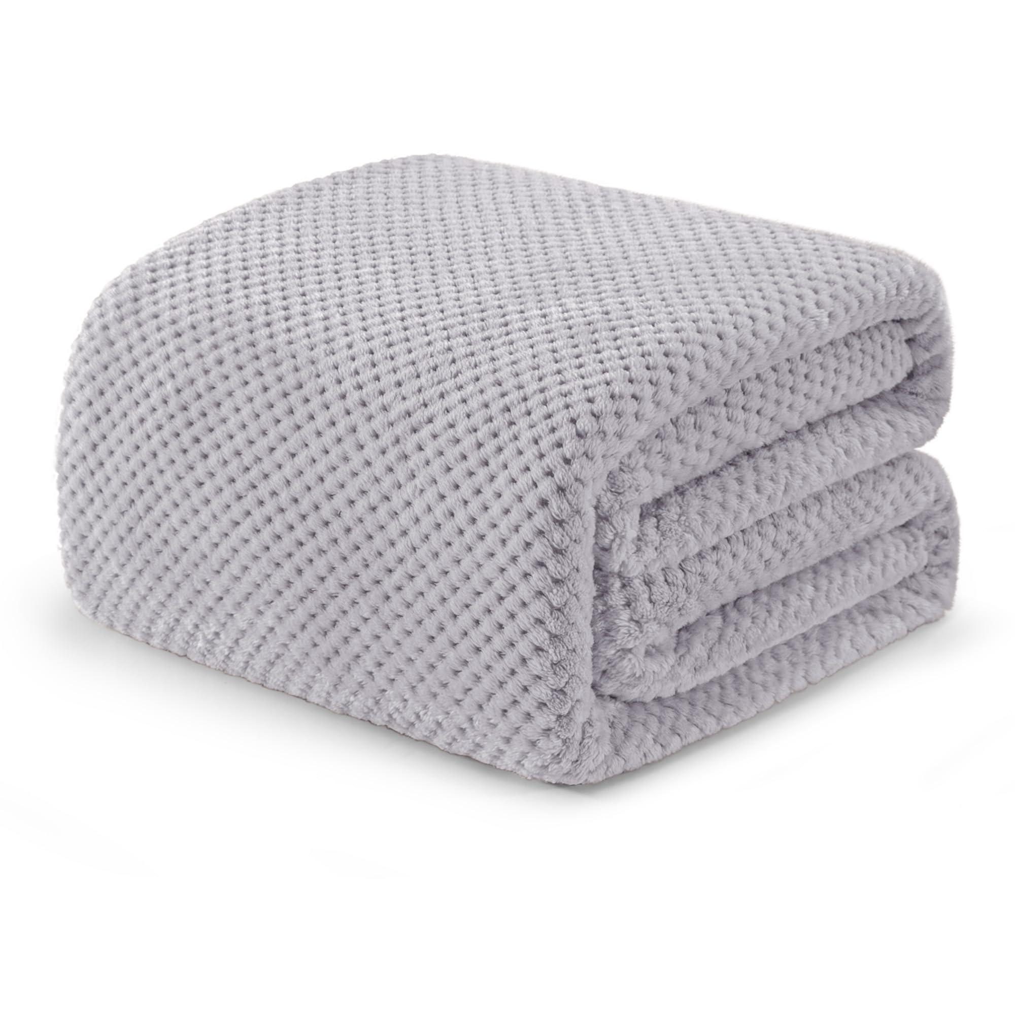 Exclusivo Mezcla Fleece Blanket for Sofa, Soft Bed Blanket with Waffle Jacquard Print, Suitable for Any Season, 220 x 240 cm, Light Grey OEKO-TEX STANDARD 100