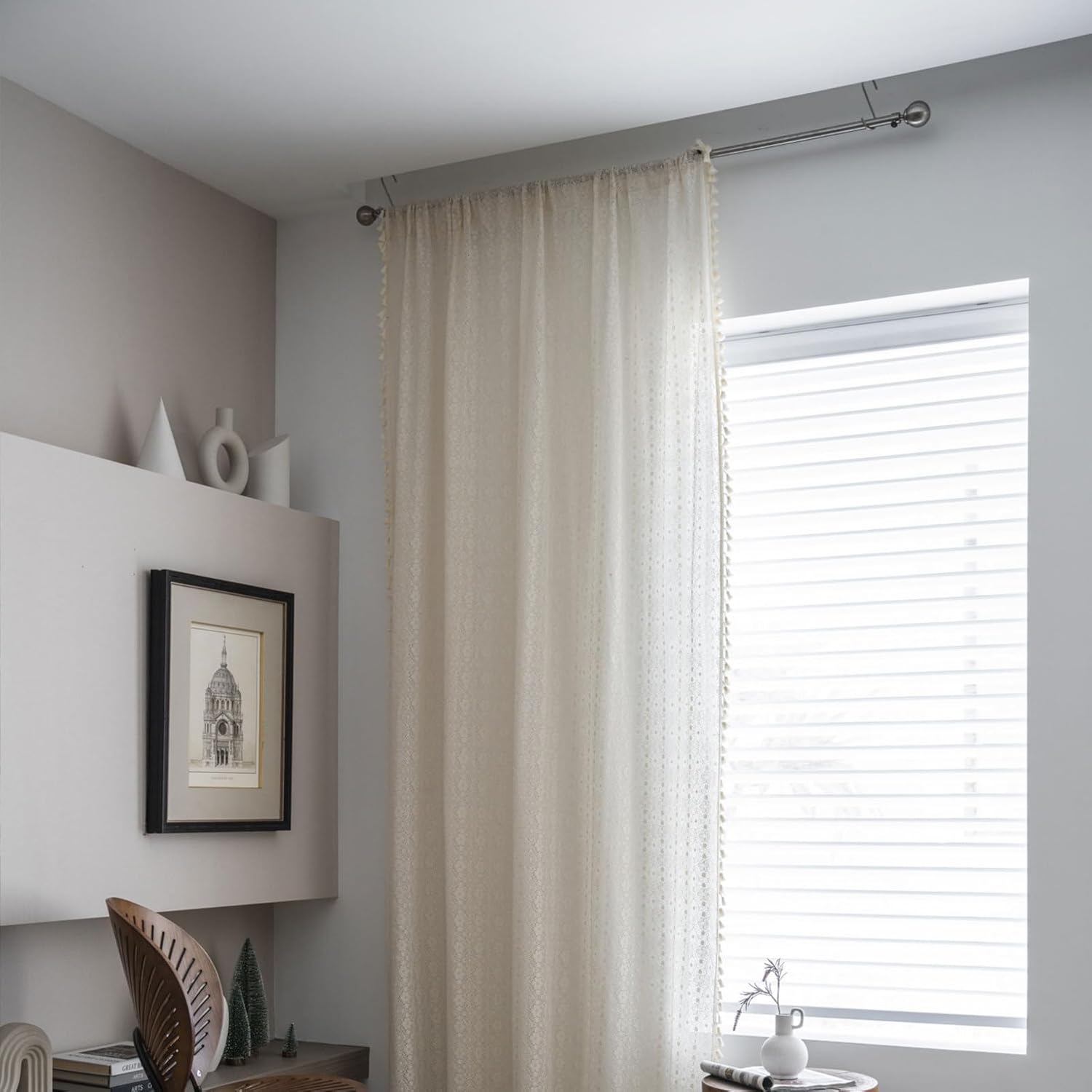 White Voile Curtains for Living Room Floral Blackout Window Curtain Panels Room Darkening Thermal Insulated Noise Reducing Drapes for Bedroom/Living Room Leaf Eyelet Top Window Treatment 150x220cm