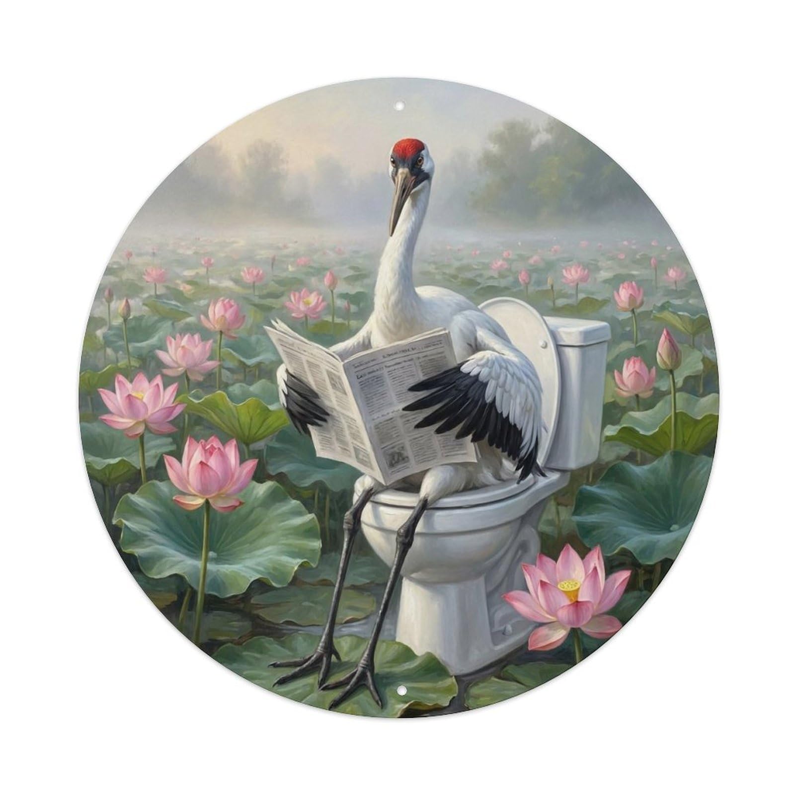Crane On Toilet Humorous Bathroom Metal Tin Sign