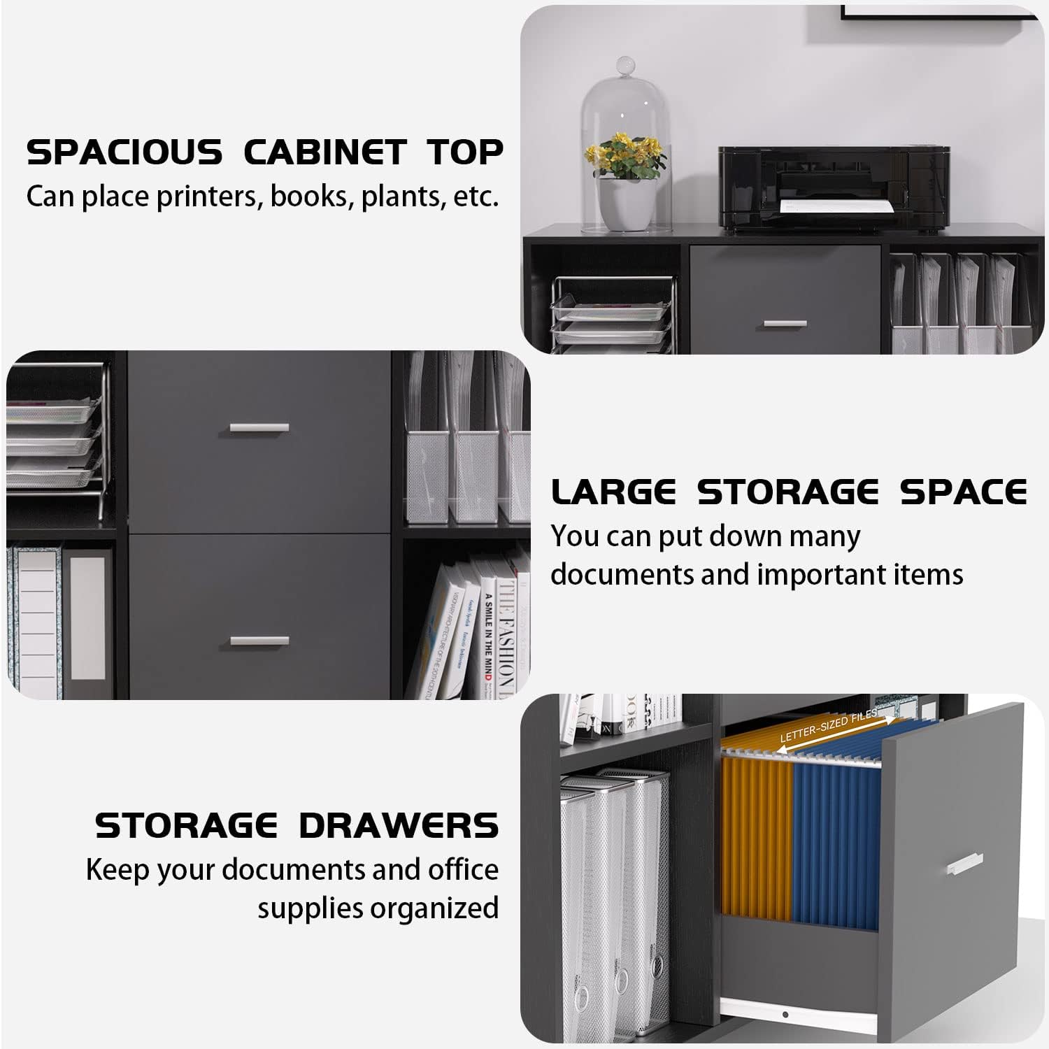 WILLIAMSPACE File Cabinet for Home Office, Filling Cabinets with 2 Drawer & 4 Open Shelves, Printer Stand with Storage Cabinet, Lateral Filling Cabinets on Wheels/Scanner (2 Drawer,Black + Dark Grey) : Everything Else