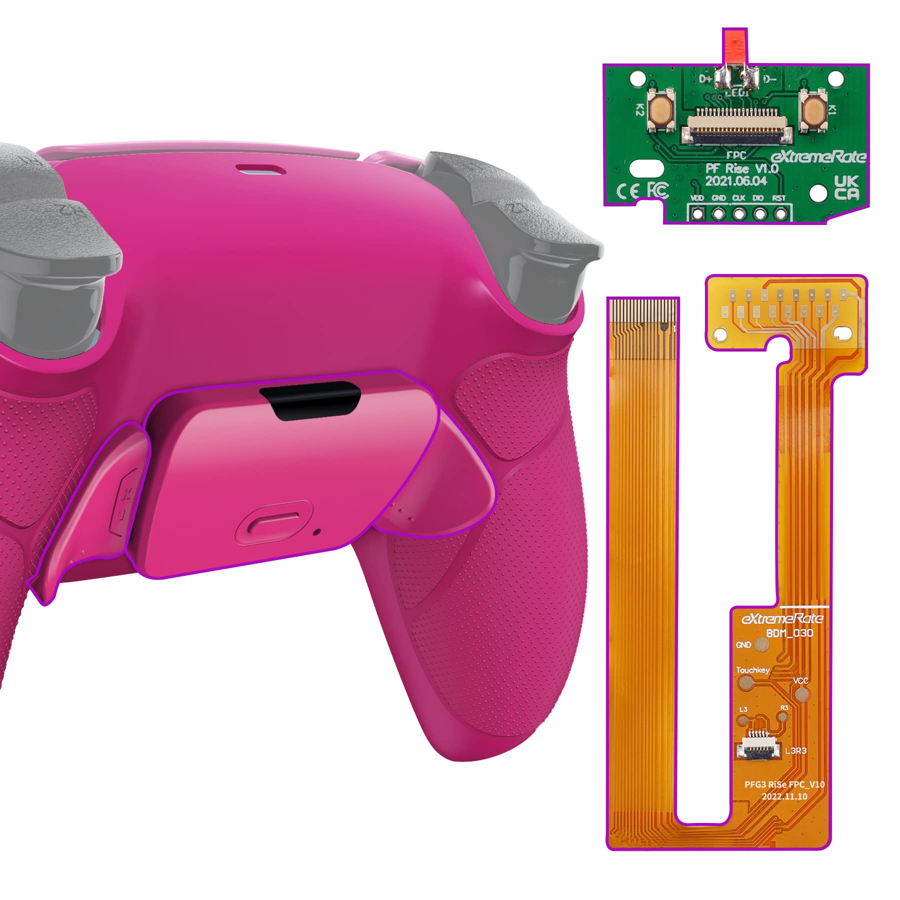 eXtremeRate Nova - Kit de reasignación programable de agarre de goma rosa para controlador PS5 BDM-030 040 050, tablero de actualización y carcasa trasera rediseñada y botones traseros, controlador no