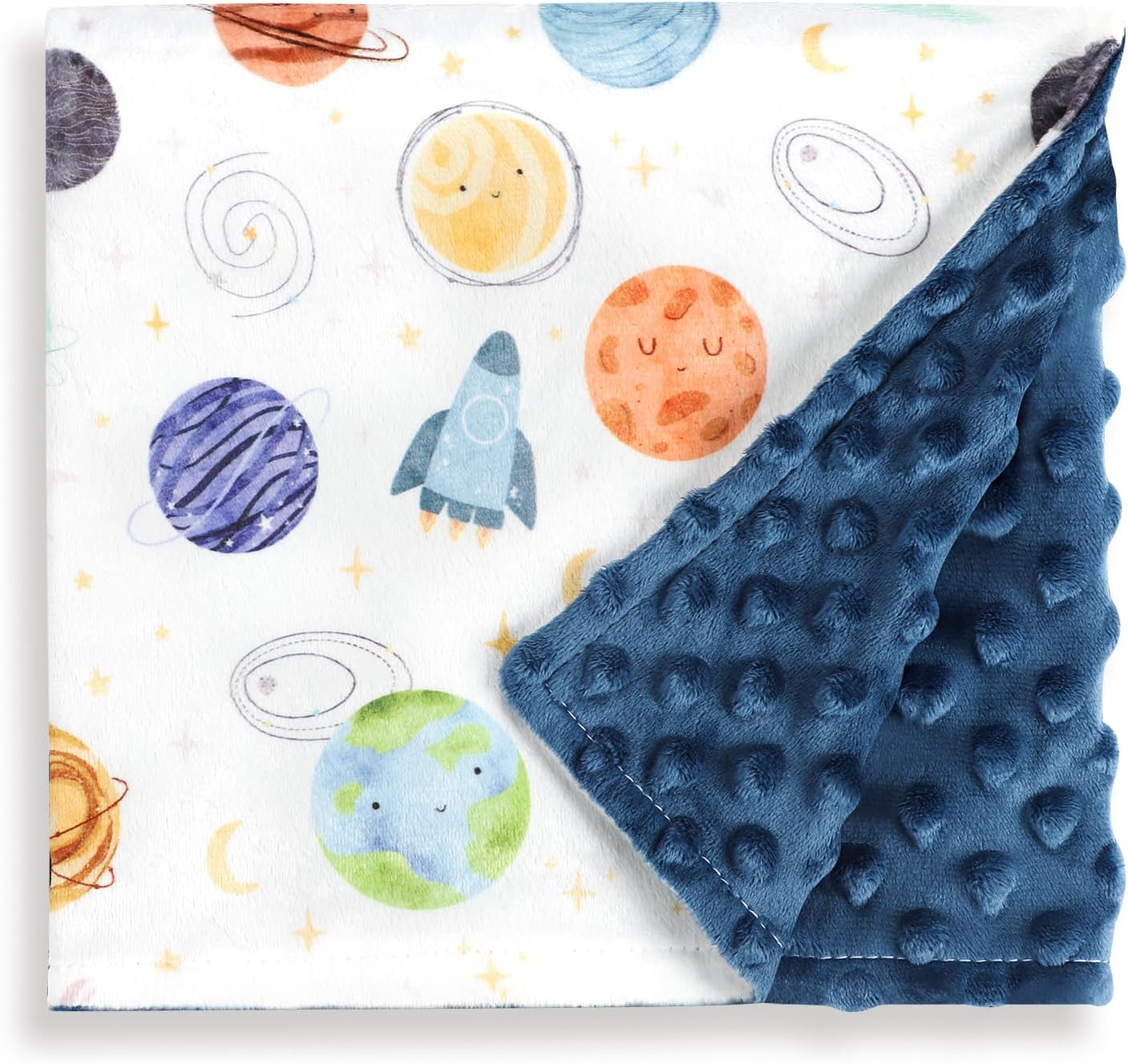 Baby Blankets for Boys Girls, Soft Minky Blankets with Double Layer Dotted Backing, Toddler Blanket for Nursery, Stroller, Toddler Bed, Car seat, Cute Planets