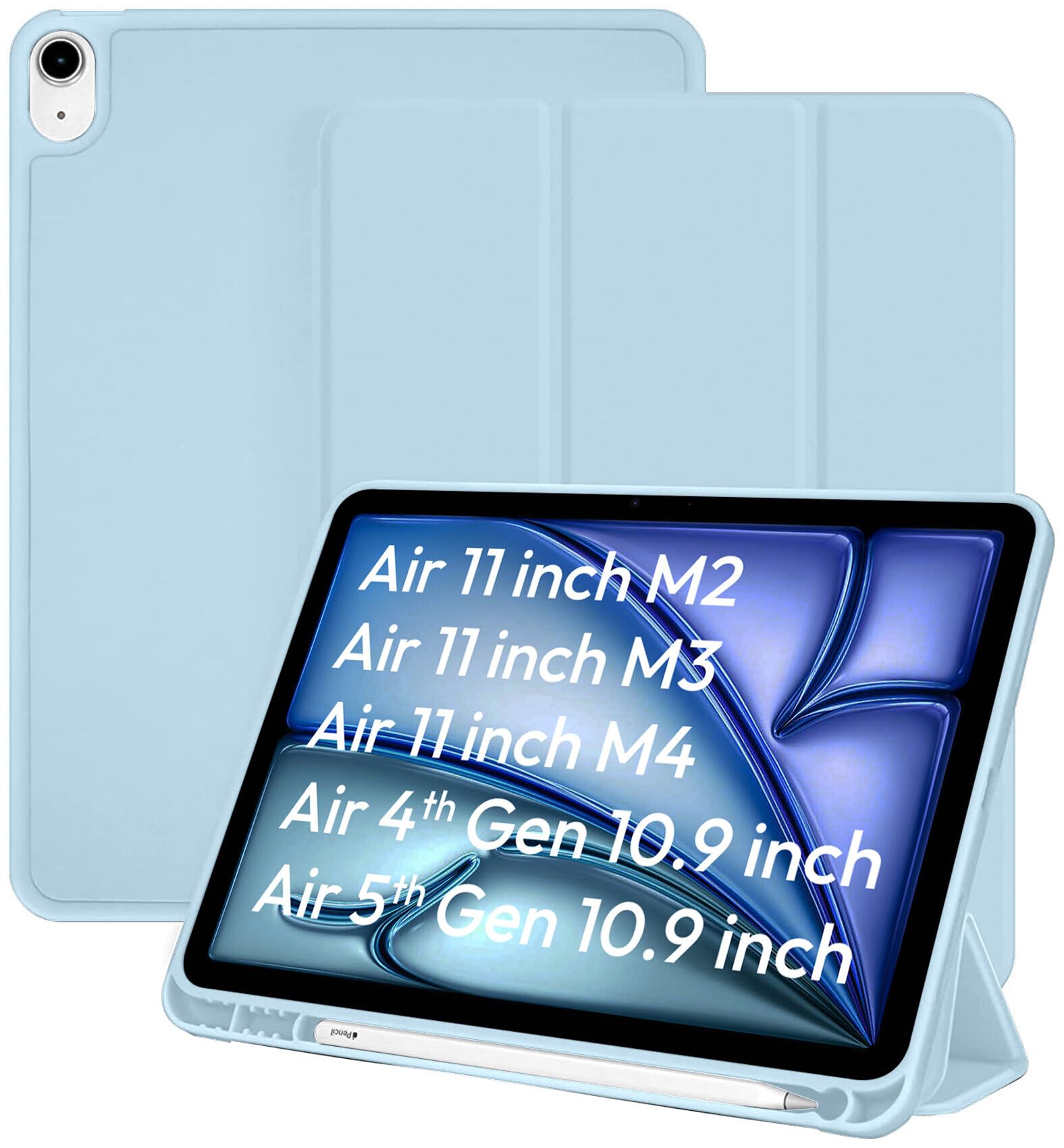 Robustrion Case Cover for iPad Air 11 inch Cover M3 / M2 / iPad Air 5th Generation Cover/iPad Air 4th Generation with [Pencil Holder] for iPad Air 11 inch M3 /M2 6th 7th Gen/Air 4 5 10.9" - Light Blue-image-47