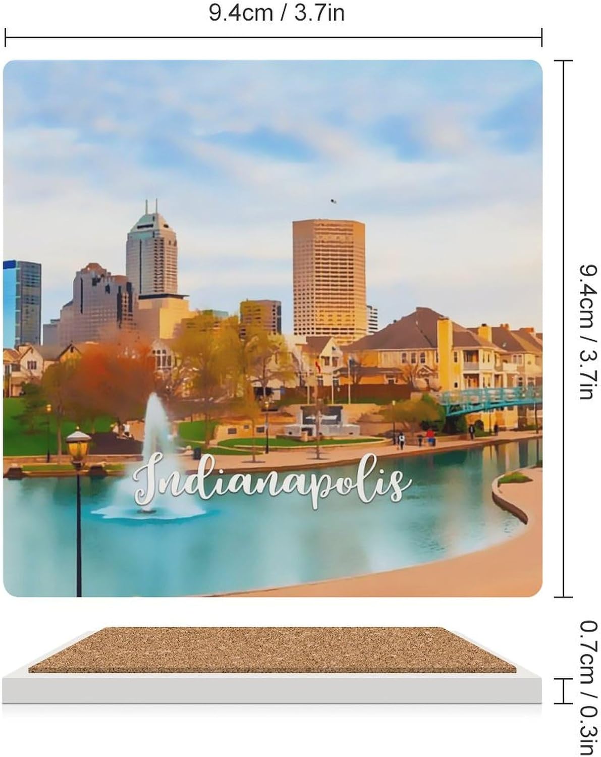 American Indiana State Indianapolis Ceramic Absorbent Coaster Set of 6,Indianapolis City Skyline Cups Place Mats with Base for Home Table Coasters Ceramic Cup Mat for Drinks, Bar, Kitchen Decoration