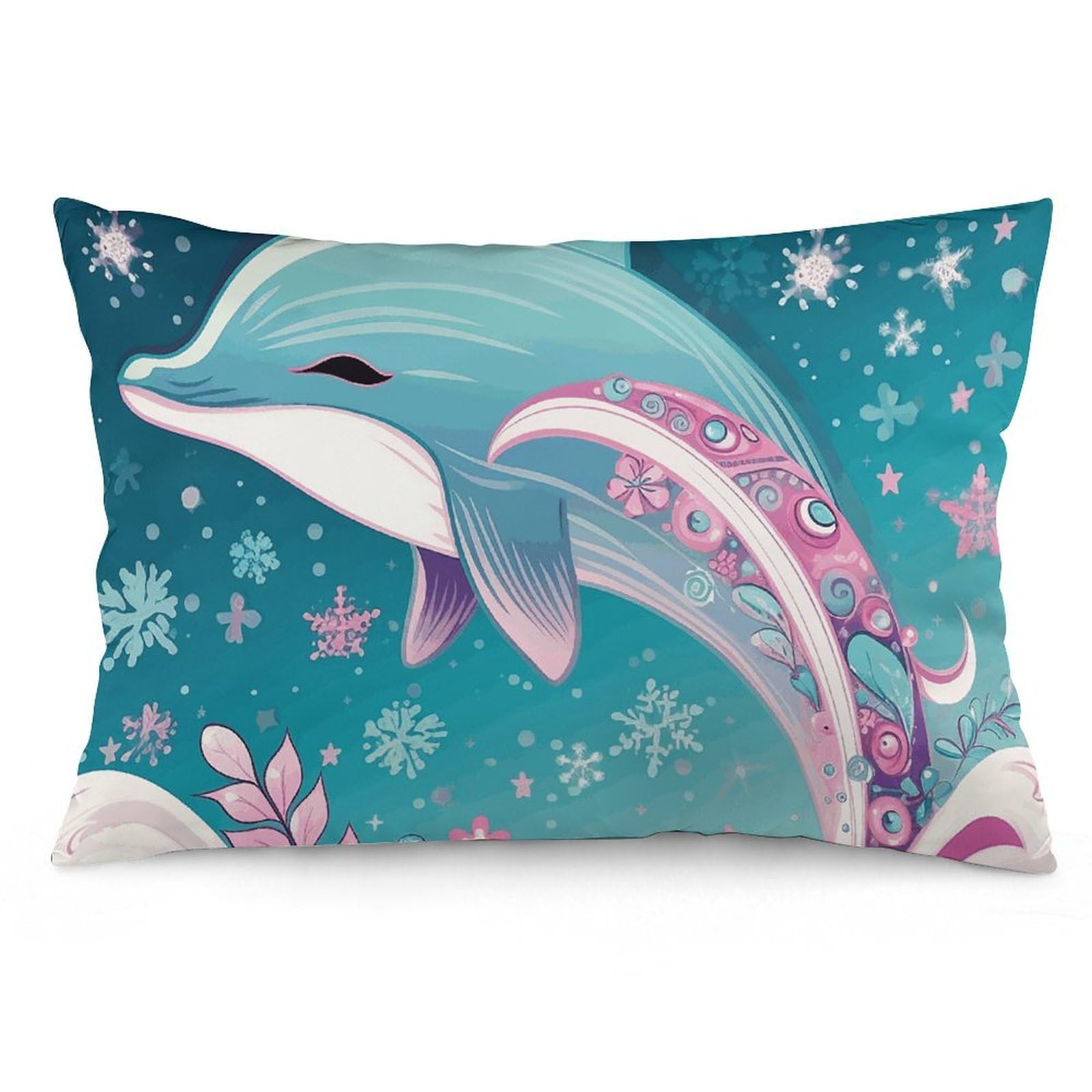 2 Pack Pillow Cases for Hair and Skin, Soft Breathable Pillow Case Covers with Hidden Zipper, Cute Dolphin Snowflake Pillowcase 12 "x20 Pillow Covers for Sleeping Gift