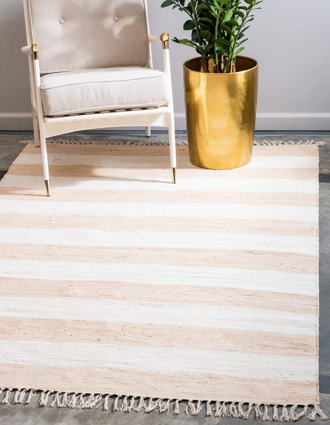 Unique Loom Chindi Rag Collection Area Rug - Striped (2'x 3' 1" Rectangle, Beige/ Ivory)