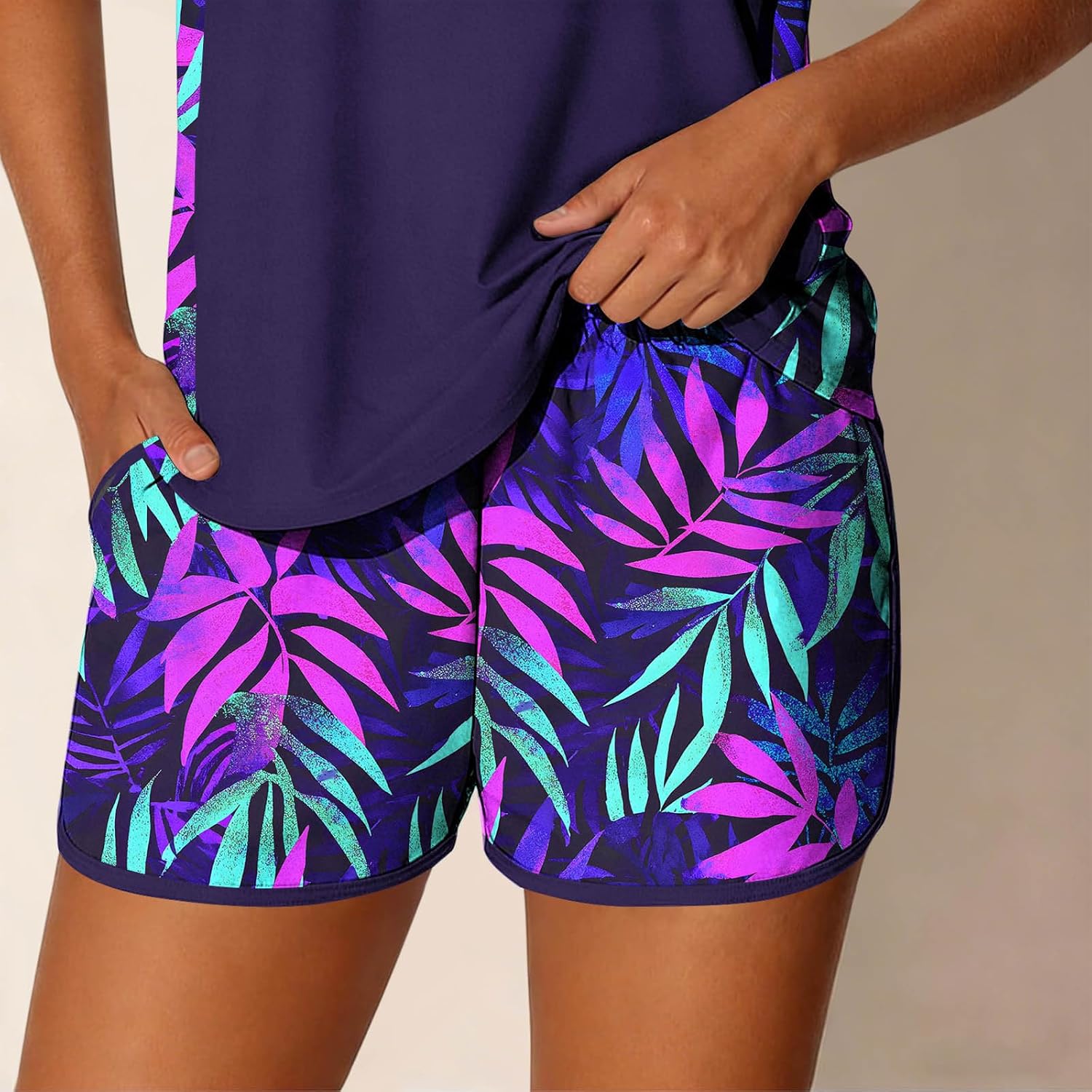 Tankini Swimsuits for Women High Waisted Tummy Control Two Piece Bathing Suits Swim Tank Top Boy Shorts Swim Suits