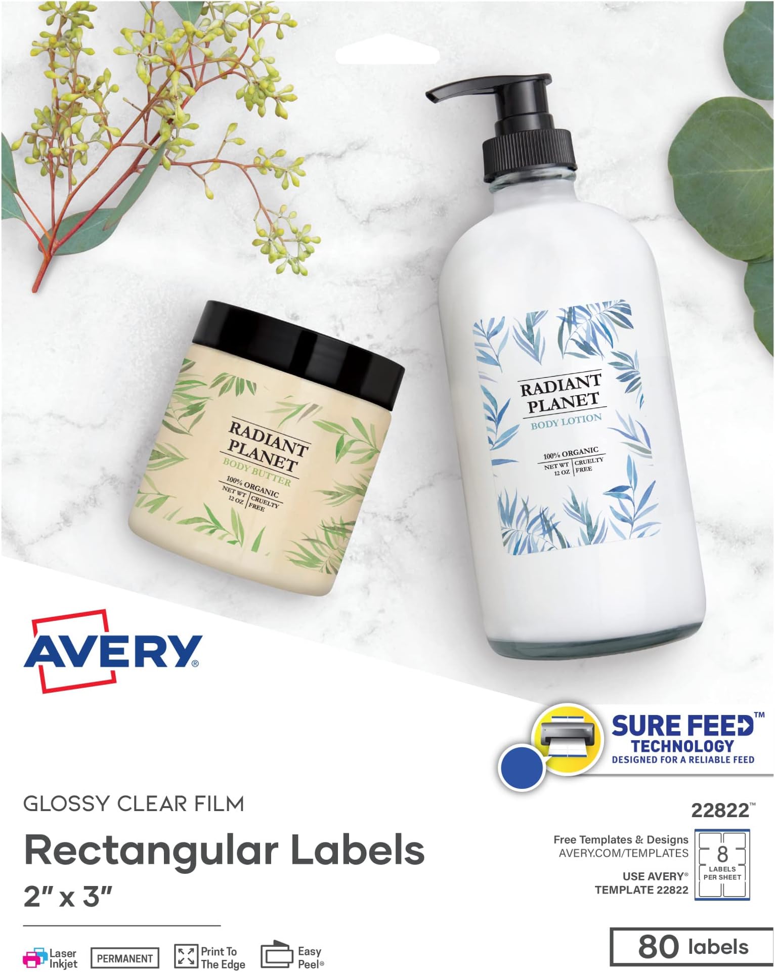Easy Peel Print-To-The-Edge Rectangle Labels, 2 X 7.6 cm, Glossy Clear, Pack Of 80 (22822)
