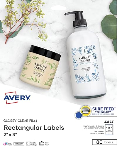 Avery Etiquetas rectangulares en blanco imprimibles 2 x 3 pulgadas transparentes brillantes 80 etiquetas personalizables 22822