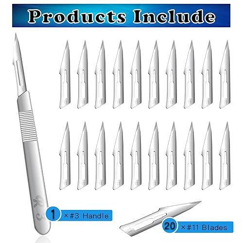 Miniatura 20 de 40 cuchillas de bisturí #11 estériles quirúrgicos con 2 asas #3 y caja de almacenamiento, acero de alto carbono envueltas individualmente