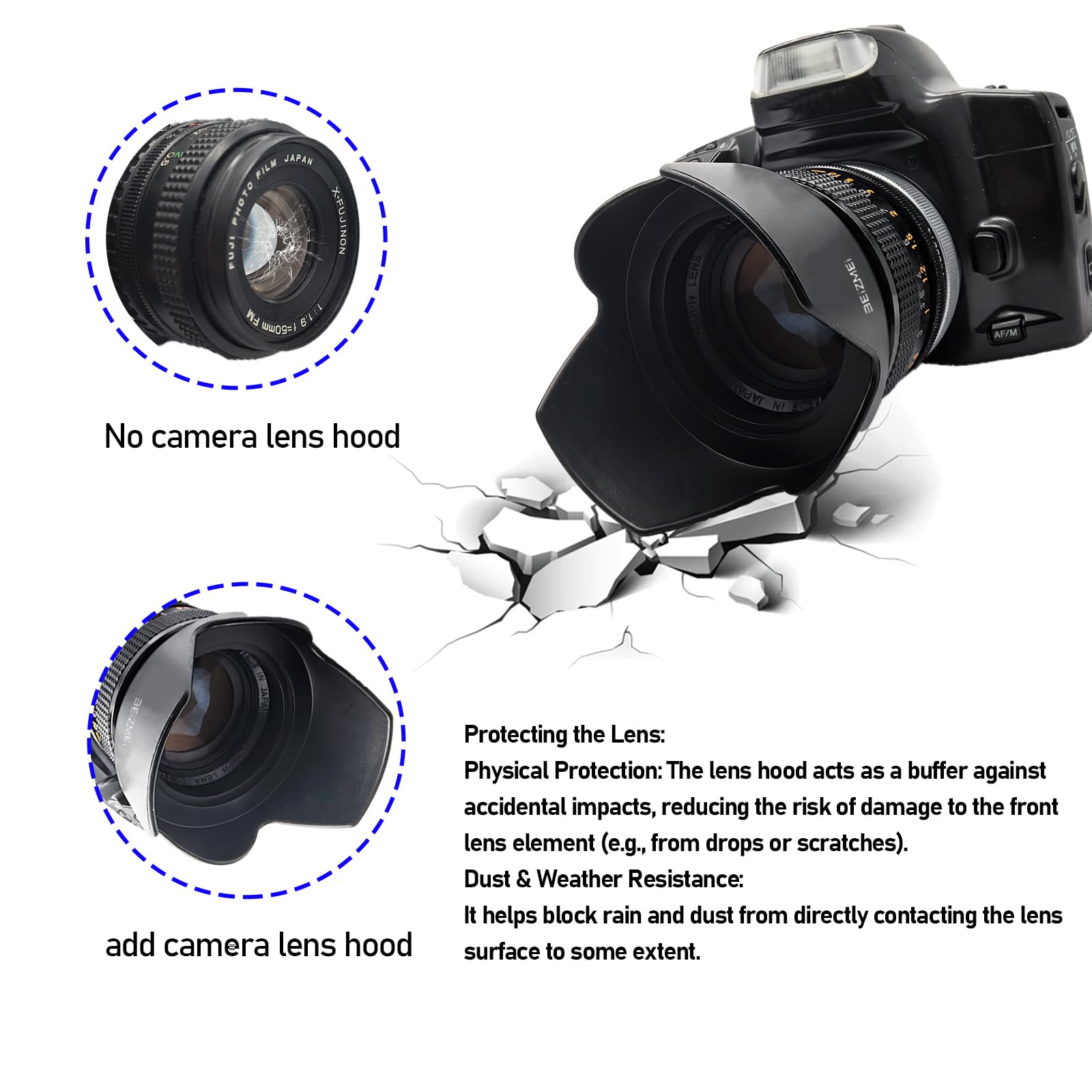 Paraluce da 52 mm, compatibile con tutti gli obiettivi della fotocamera con filettatura da 52 mm (modello universale) + panno per la pulizia dell'obiettivo. (52 mm Spiral Petal Light Shield)