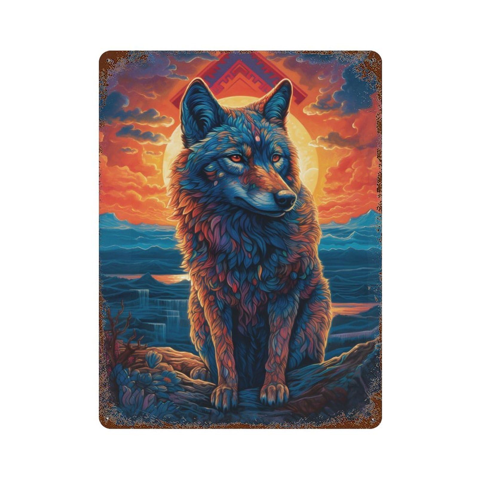 Wolf 4 Decorative Tin Sign 15.7"x11.8", Retro Wall Decor for Living Room, Hallway And Home Decor