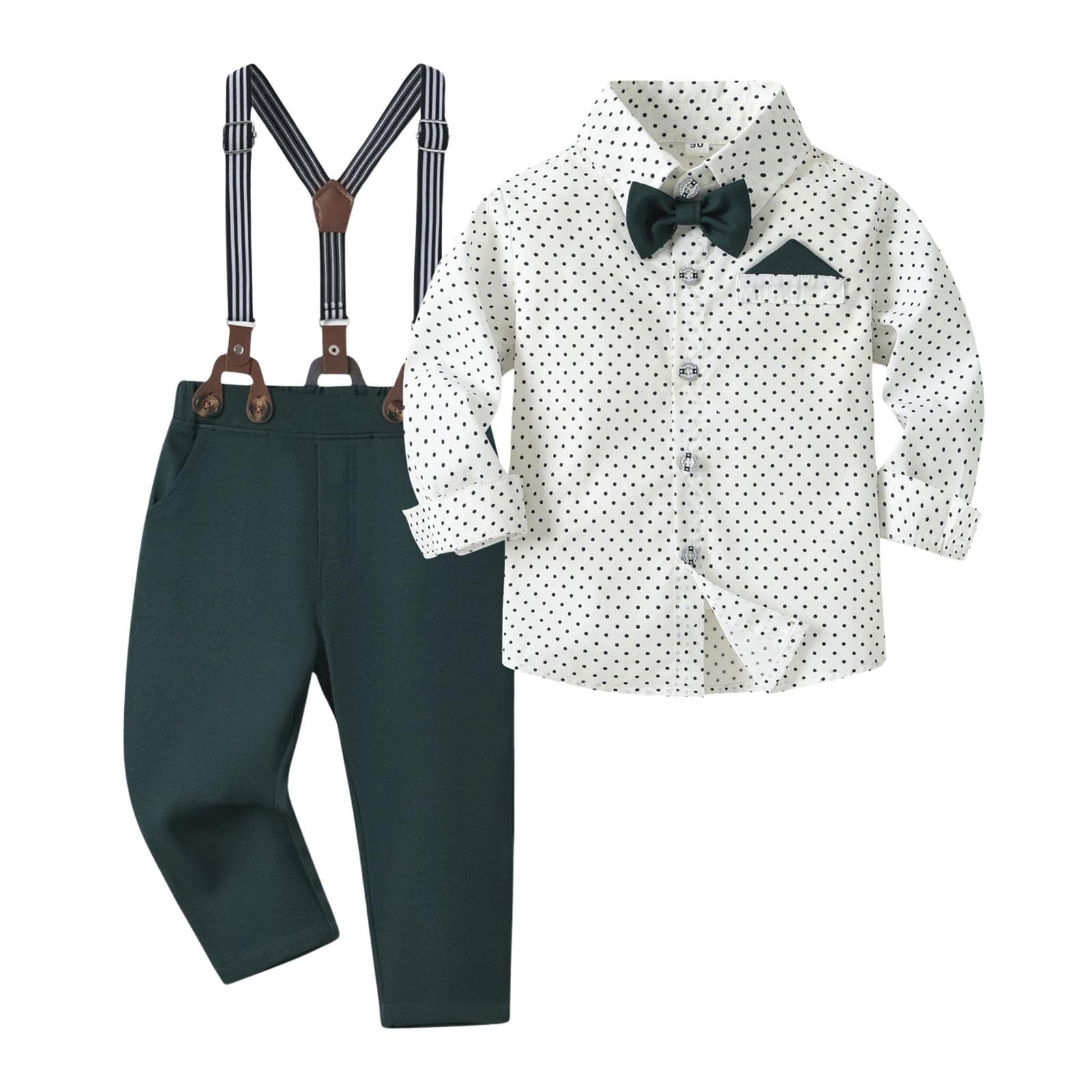 Generisch Traje de bebé bautizo de boda camisa con pajarita / pantalones con tirantes para ocasiones formales. 1. Disfraz para niño