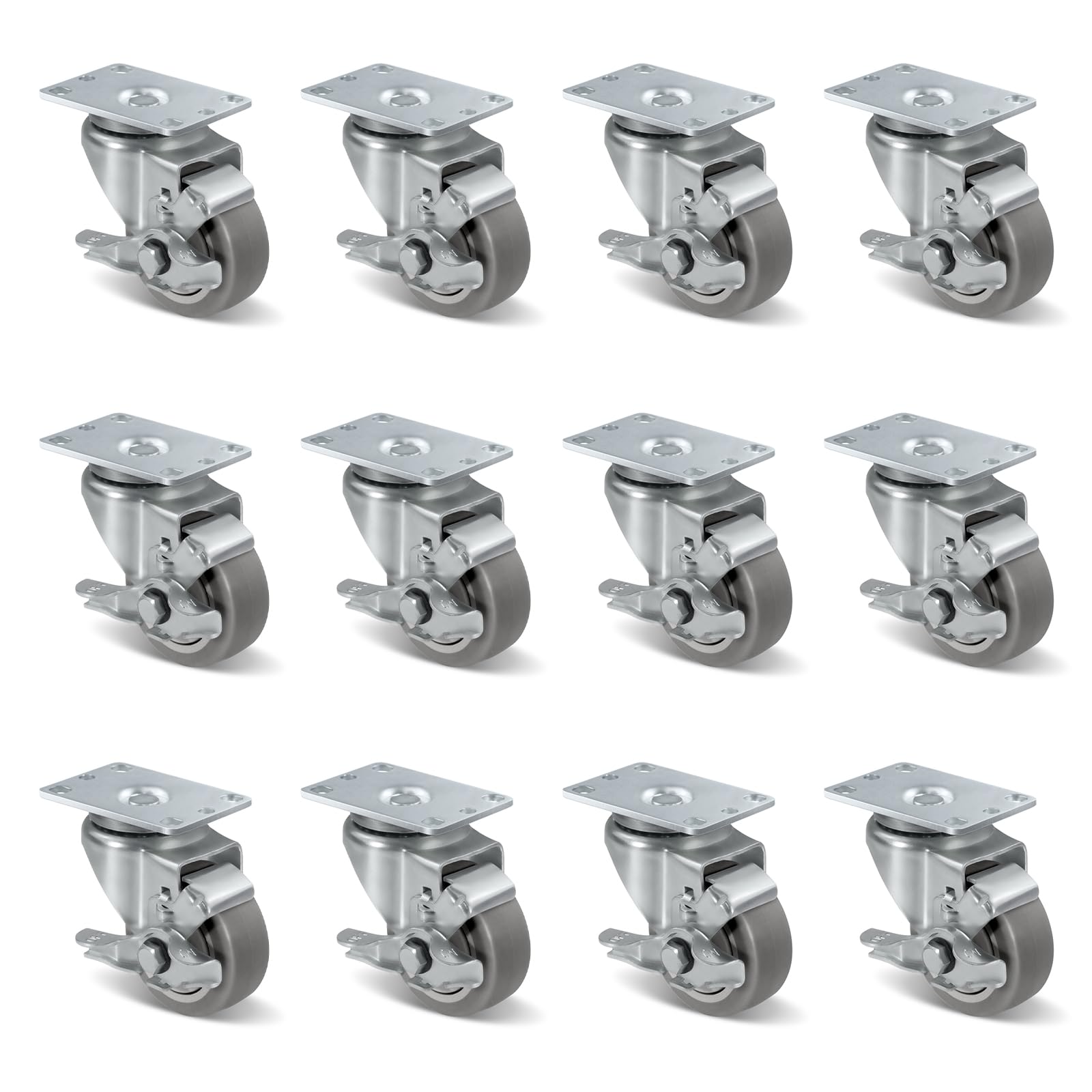 NINOSO 3" Heavy Duty Casters, Rubber Caster Wheels, Swivel Casters with Brake (12 Brake)