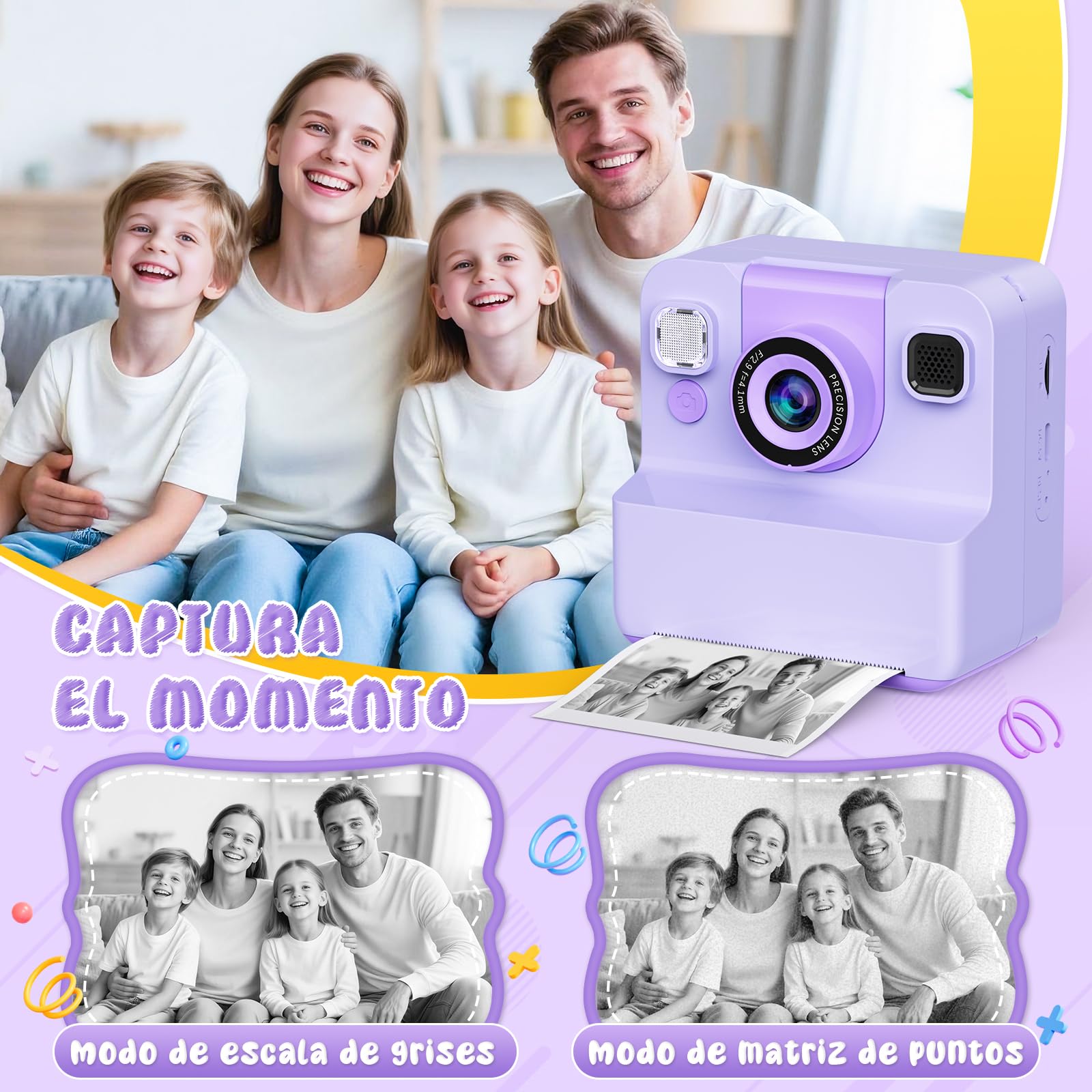Camara de Fotos Instantaneas,2.4" 1080P HD Camara Fotos Infantil Instantaneas Juguetes Niños 3-12 Años Cámara Instantánea Niños de Foto & Video 1080P & Música&5 Juegos de Rompecabezas 32GB
