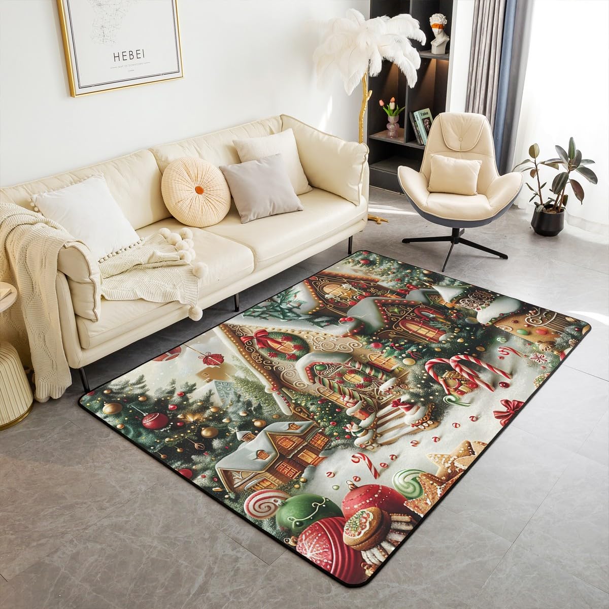 Homewish Świąteczny dywan do kabiny cukierków 150 x 200 cm do sypialni – słodkie cukierki świąteczne dywany salon brązowa gwiazda ciasteczko nie gubi włosia dywan, zima świąteczna dekoracja kula duże