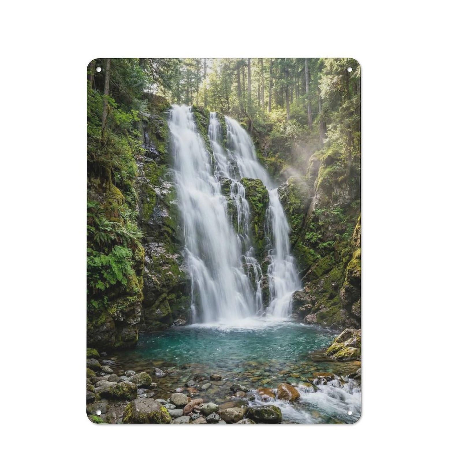 Majestic Waterfall in Lush Forest Retro Metal Wall Sign 40x30cm for Café Or Home Bar, for Home Bar Enthusiasts, for Retro Home Interiors
