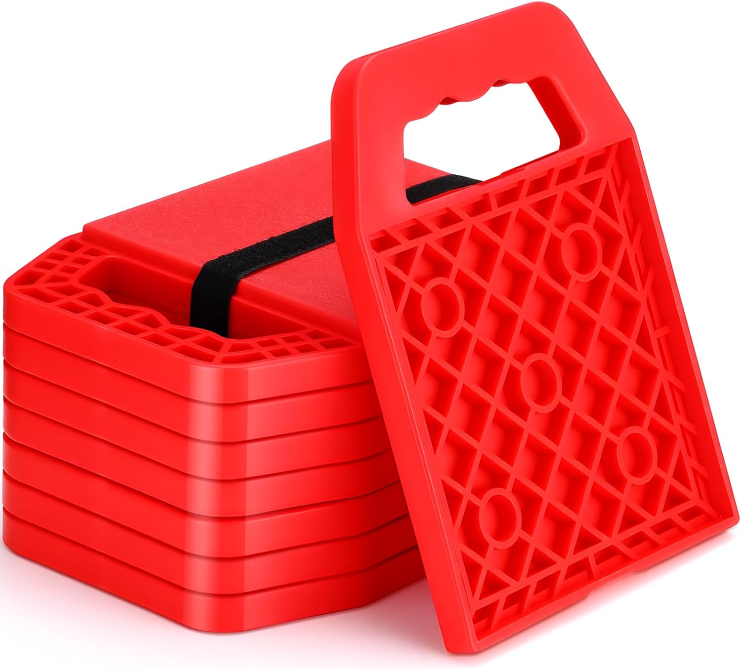 8 Pieces RV Stabilizing Jack Pads Camper Jack Pads RV Leveling Blocks with Handle Camper Stabilizer Blocks for Travel Trailer Easy Storage and Organization (Red)
