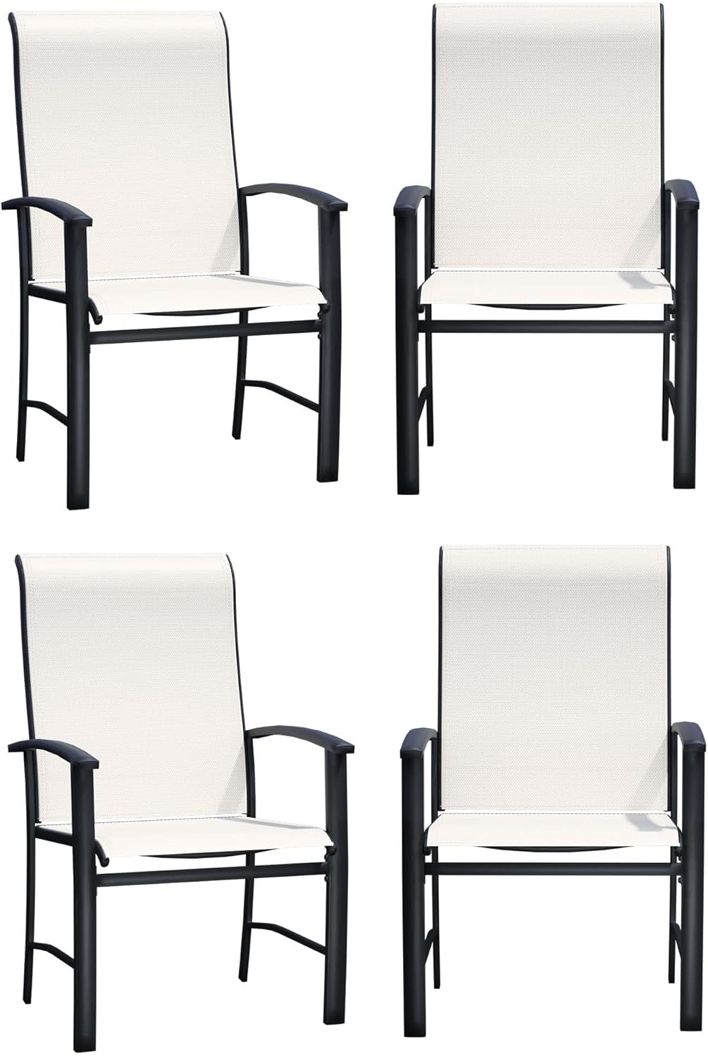 Patio Chairs Set of 4, Outdoor Chairs for Patio with High Back, Metal Outdoor Dining Chair with Armrest for Lawn Deck Garden Balcony Porch Backyard, Oyster Beige