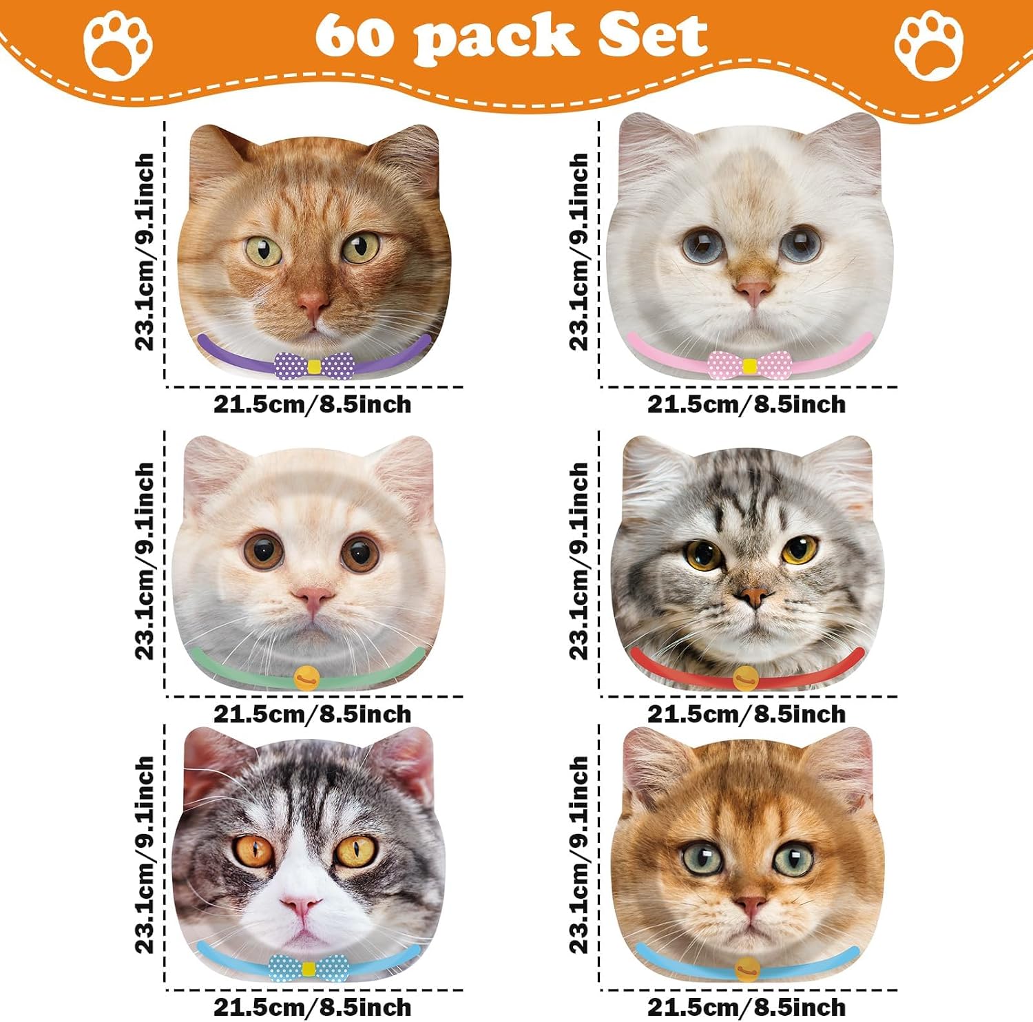 CHUNNIN 60 Pcs Cat Birthday Paper Plates Cat Shaped Dinner Party Plates for Cute Kitten Themed Party Supplies Kitten Disposable Dinnerware Plate for Christmas Birthday Baby Shower Decorations Favors image 2