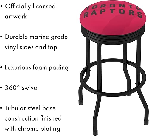 Miniatura 4 de Trademark Global Taburete de bar Toronto Raptors Fade con lado acanalado negro retro - Silla giratoria para sala de juegos, garaje o bar en casa