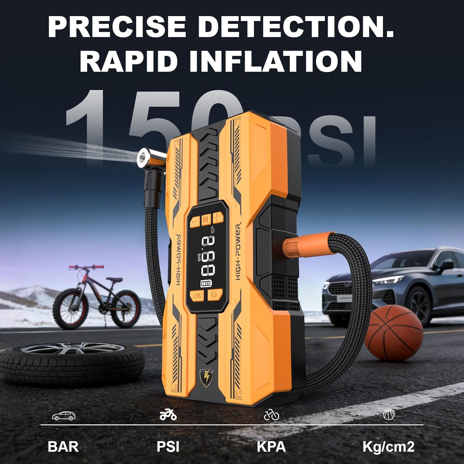 Nuynix Jump Starter with Air Compressor, 3000A Portable Car Battery Booster (Up to 9.0L Gas/7.0L Diesel) with 150PSI Auto-Shutoff Tire Inflator, 12V Lithium Jump Box, LED Display & Jumper Cables