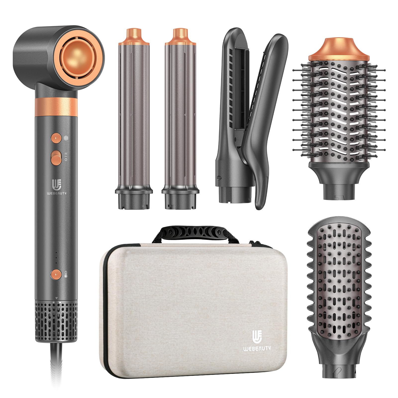 webeauty 7 en 1 Moldeador Pelo Aire, Cepillo Secador de Pelo Multifunción | Doble Voltaje 110,000RPM, Cepillo Secador de Pelo, Plancha Pelo, Cepillo Pelo, Rizador Pelo, Air Styler Profesional Iónico