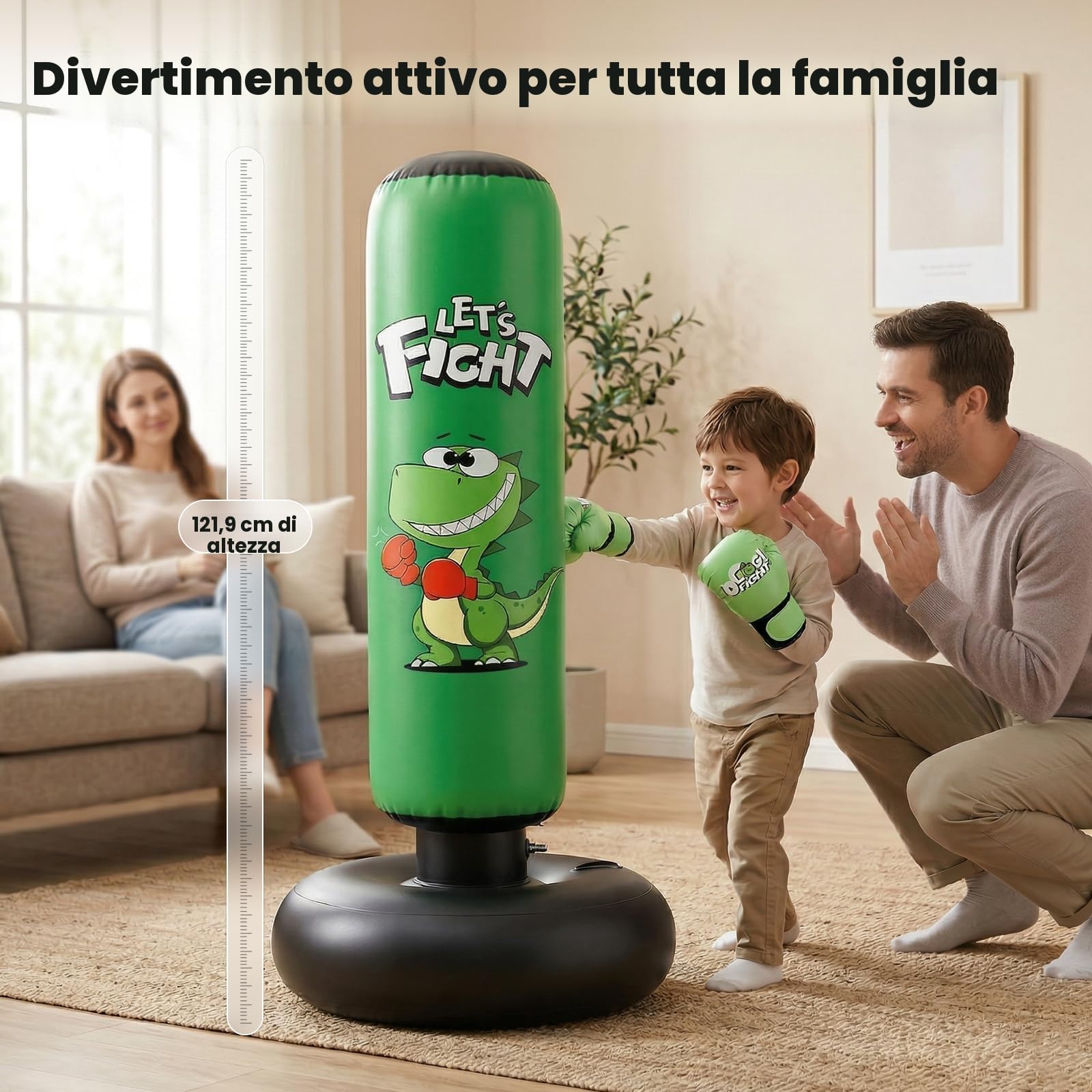 Sacco da boxe per bambini, 120 cm, con guantoni da boxe per bambini da 3 a 8 anni, set da boxe con base stabile per praticare karate, taekwondo, idea regalo per ragazzi