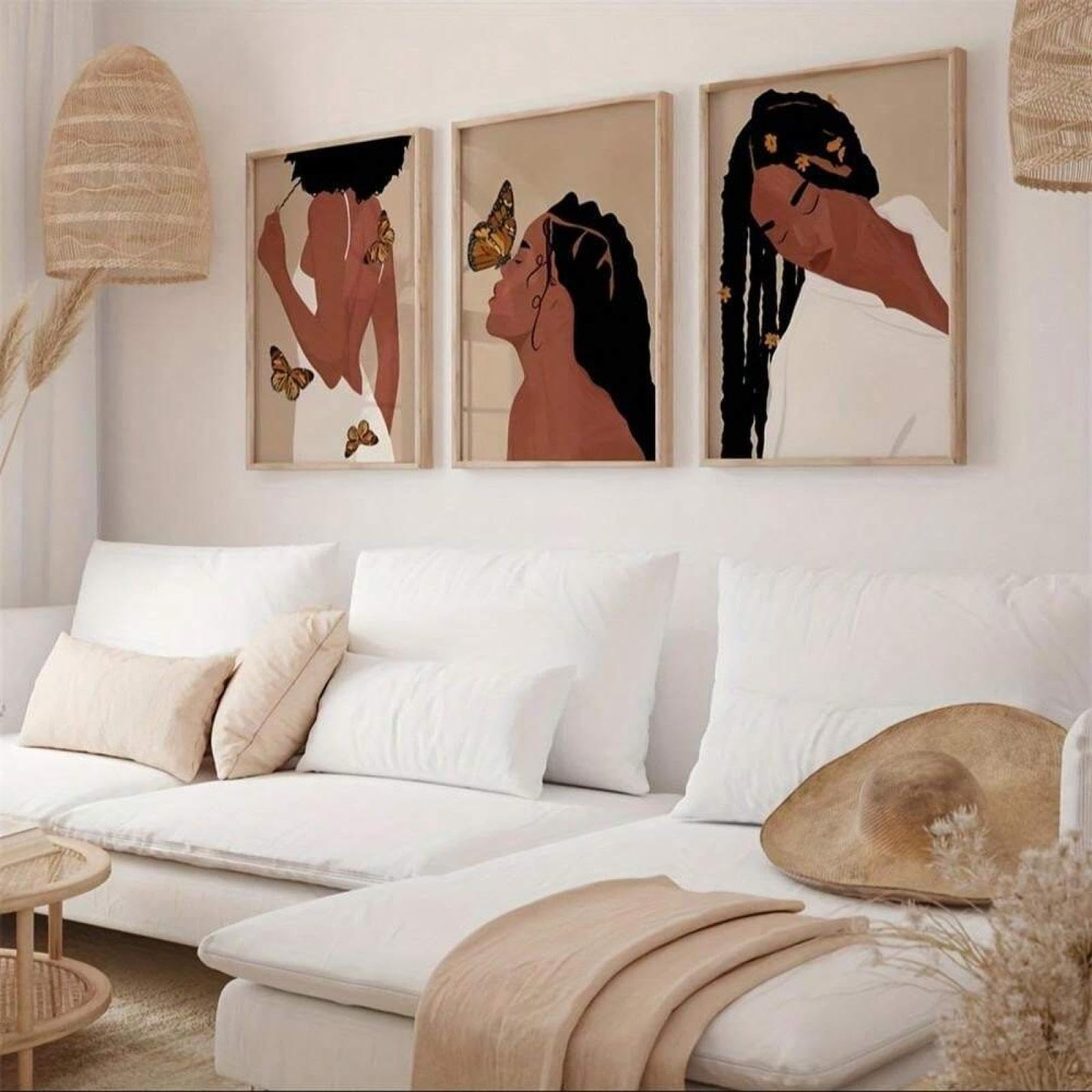 lianyibo 3 piezas de impresionante retrato de mujer con trenzas afro y cabello rizado lienzo para pared póster para decoración de pared del hogar dormitorio 60 x 90 cm marcos