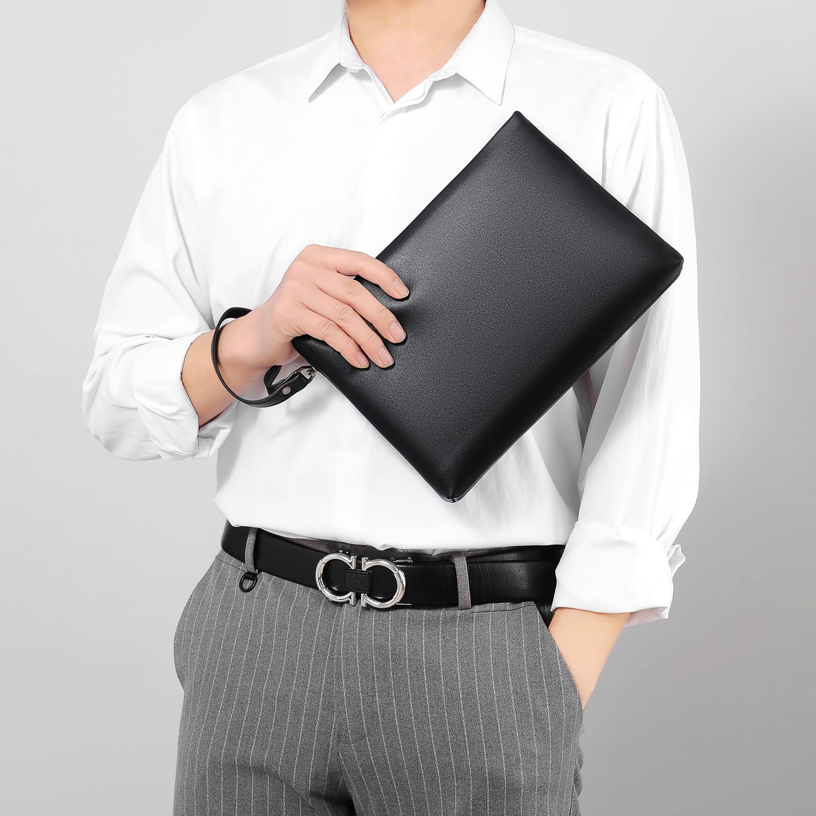 FSD.WG Bolso de mano para hombre, de piel, con cremallera, grande, con dinero