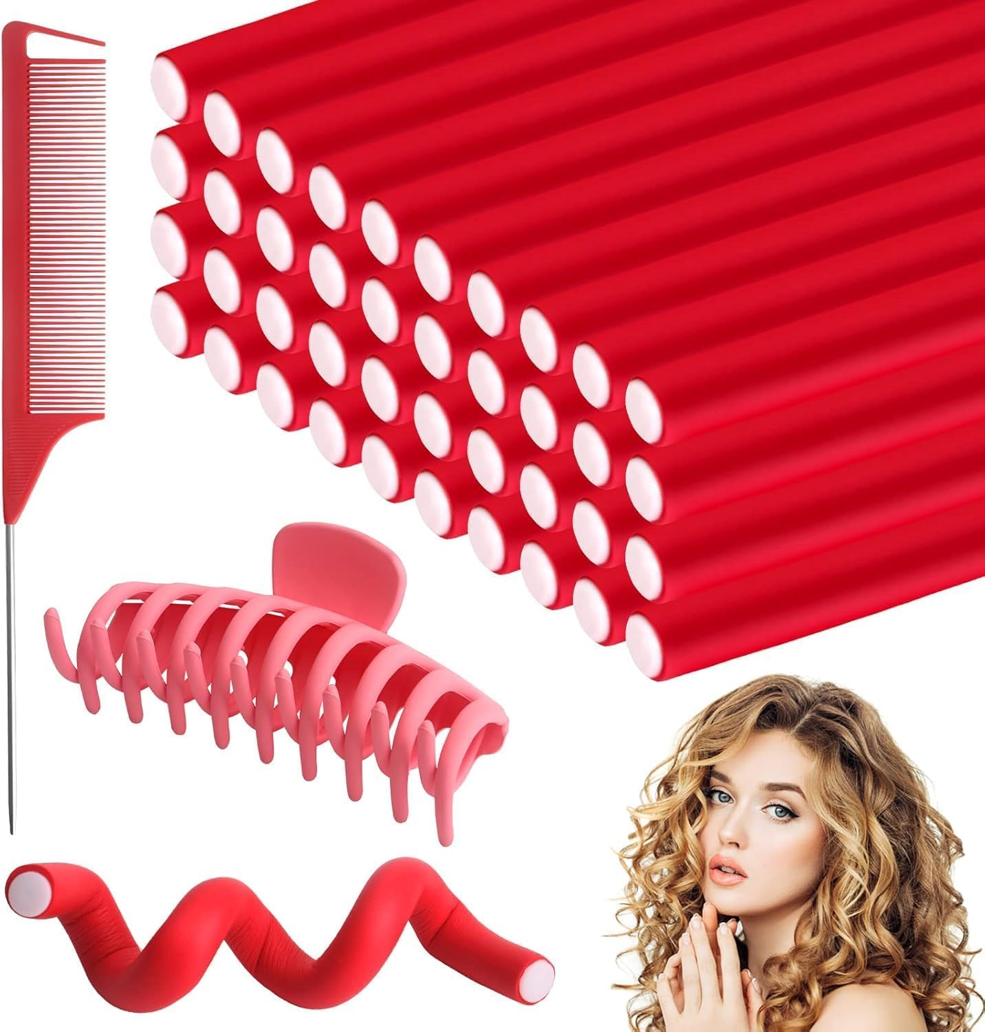 40 Pezzi di Bacchette in Gommapiuma, Senza Calore, Flessibili, per Capelli e Arricciacapelli, con Pettine per Capelli Grandi, Aste Flessibili per Acconciature Fai da Te (24 x 1,2 cm)