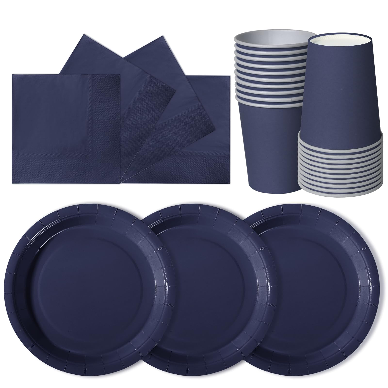 hailstones Dark Blue Disposable Party Paper Plates Set Tableware Supplies - 24 Pack of 7 Inch Plates, Cups & Napkins for Kids Birthday Decorations Christening Wedding Shower — image 1