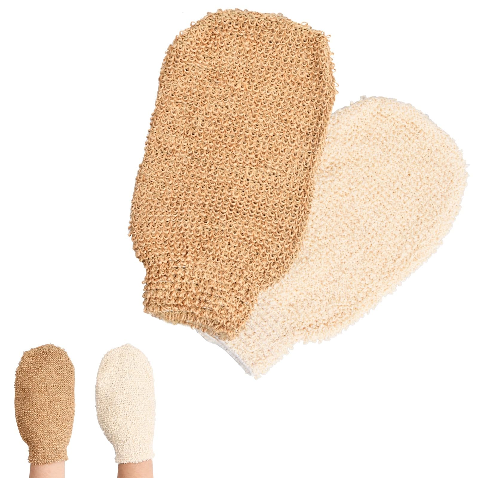 YILANJIN 2 Piezas Guante Exfoliante,Guante de yute,Guante Exfoliante Corporal Natural,Manopla Exfoliante Baño,Guante Exfoliante Corporal Crin para Hombres Mujeres Limpiar Euerpo Spa Masaje Exfoliación
