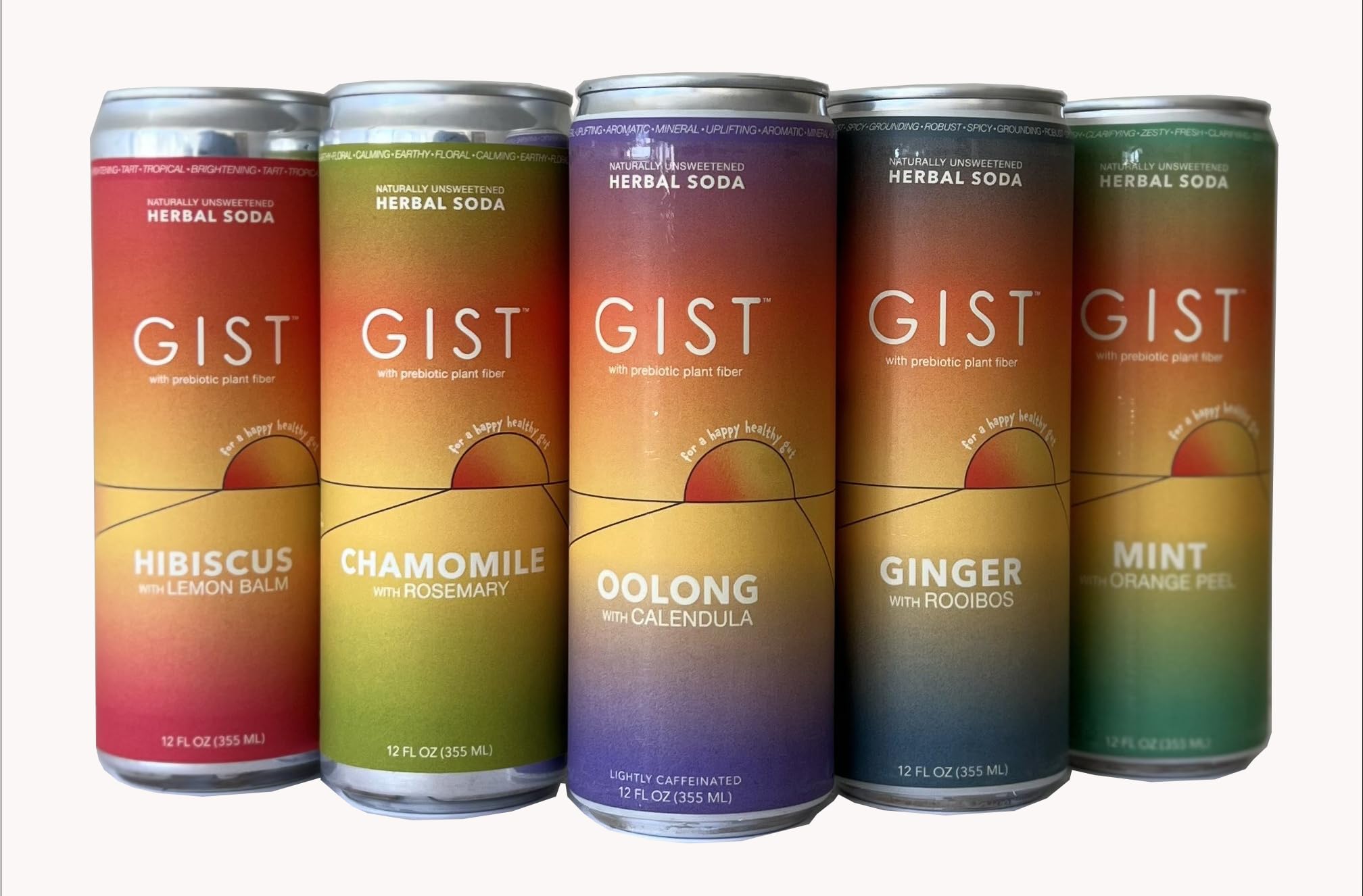 Gist Prebiotic Herbal Soda, Variety Pack, Organic Botanical Ingredients, Zero Sugar, 4g Plant Fiber + 2g Plant Protein, 12 fl oz cans (12 Pack)