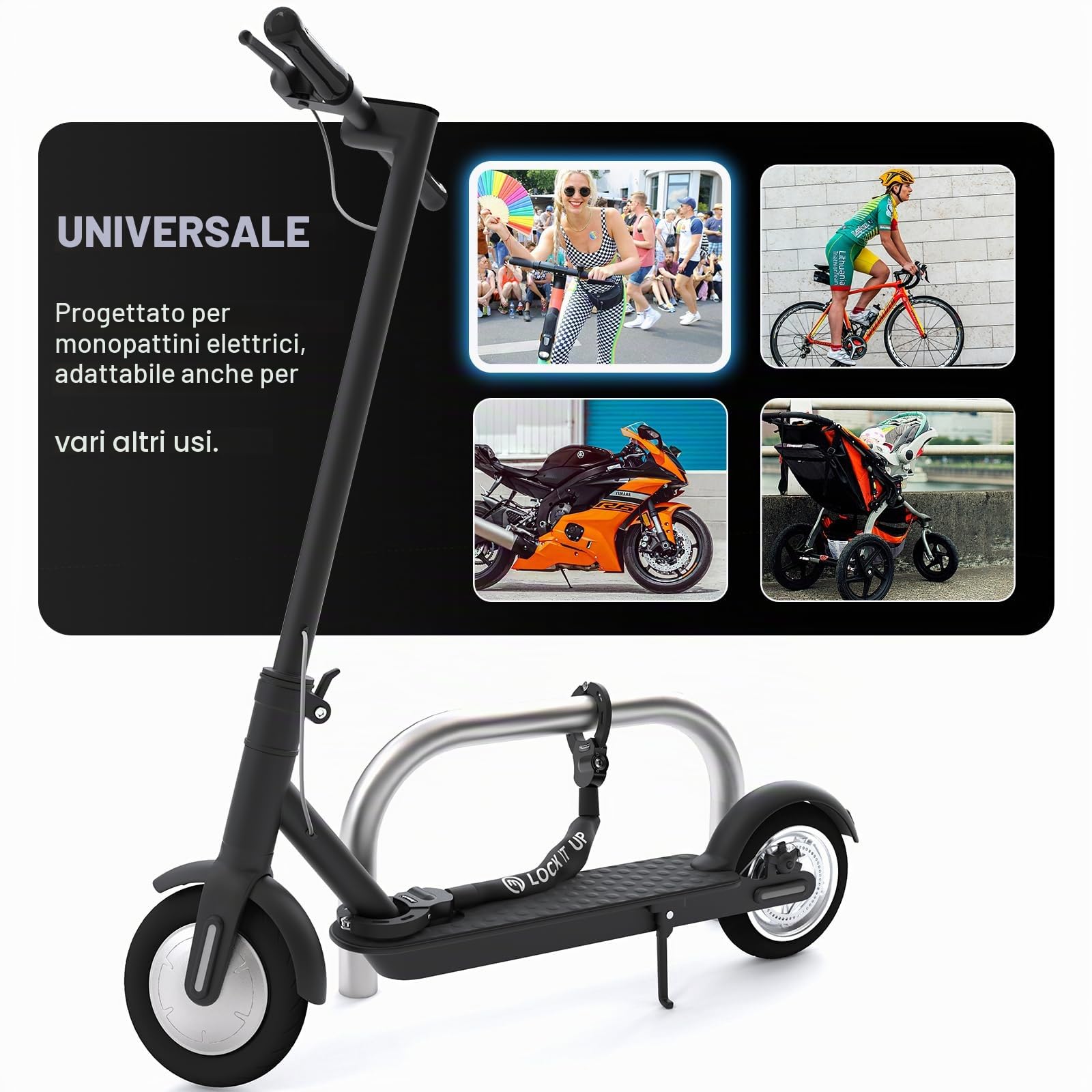 Mezelon® Lucchetto per Monopattino Elettrico, Manette Antifurto per Bici, E-bike, Moto con Borsa Impermeabile da 3L, Accessori Serratura Monopattino Elettrico